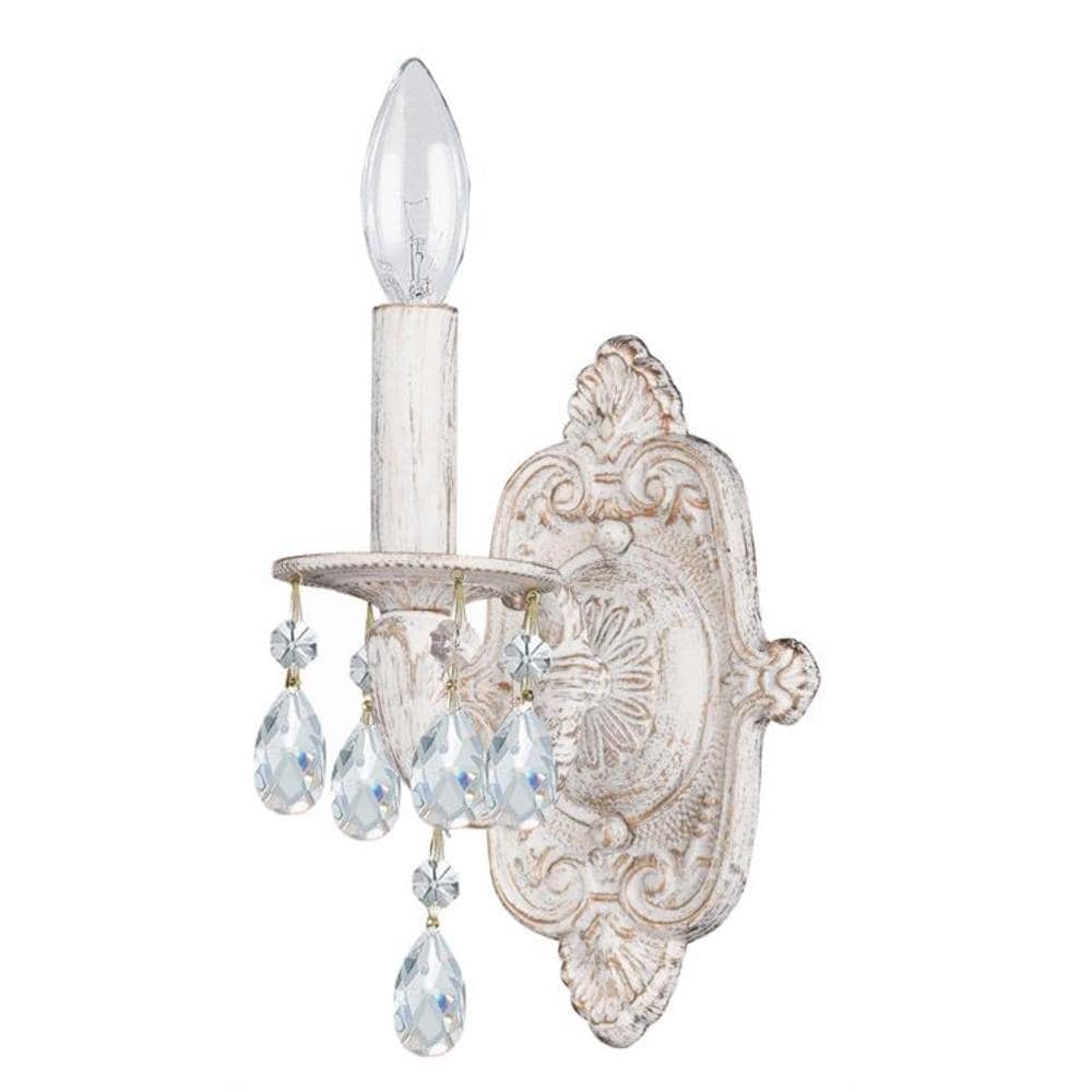 Crystorama 5021-AW-CL-MWP Paris Market 6.25-in W 1 -Light Distressed White Rustic Wall Sconce