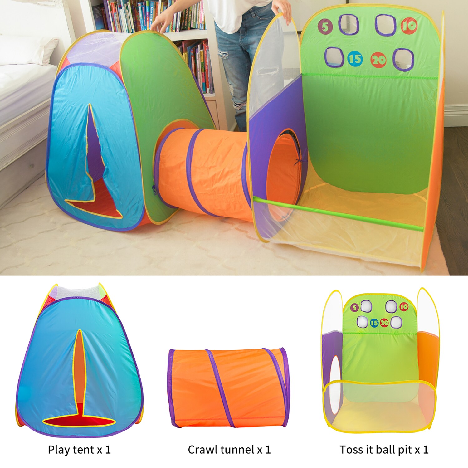 Joyin Toy 8 in 1 Pop-up Play Tent Tunnel Including 4 Kids Tunnels, 2  Cubic