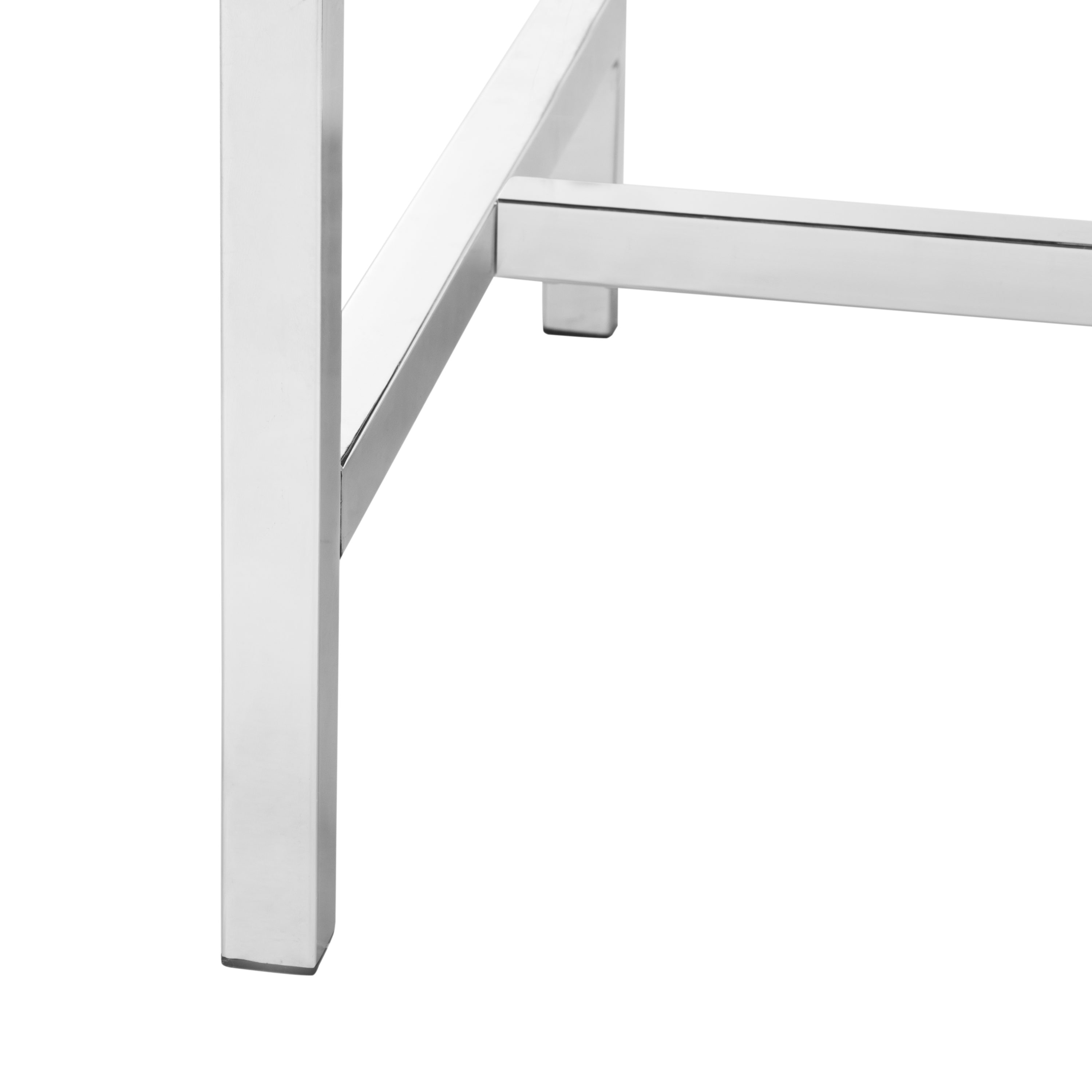 White Faux Sheepskin and Chrome Square Ottoman
