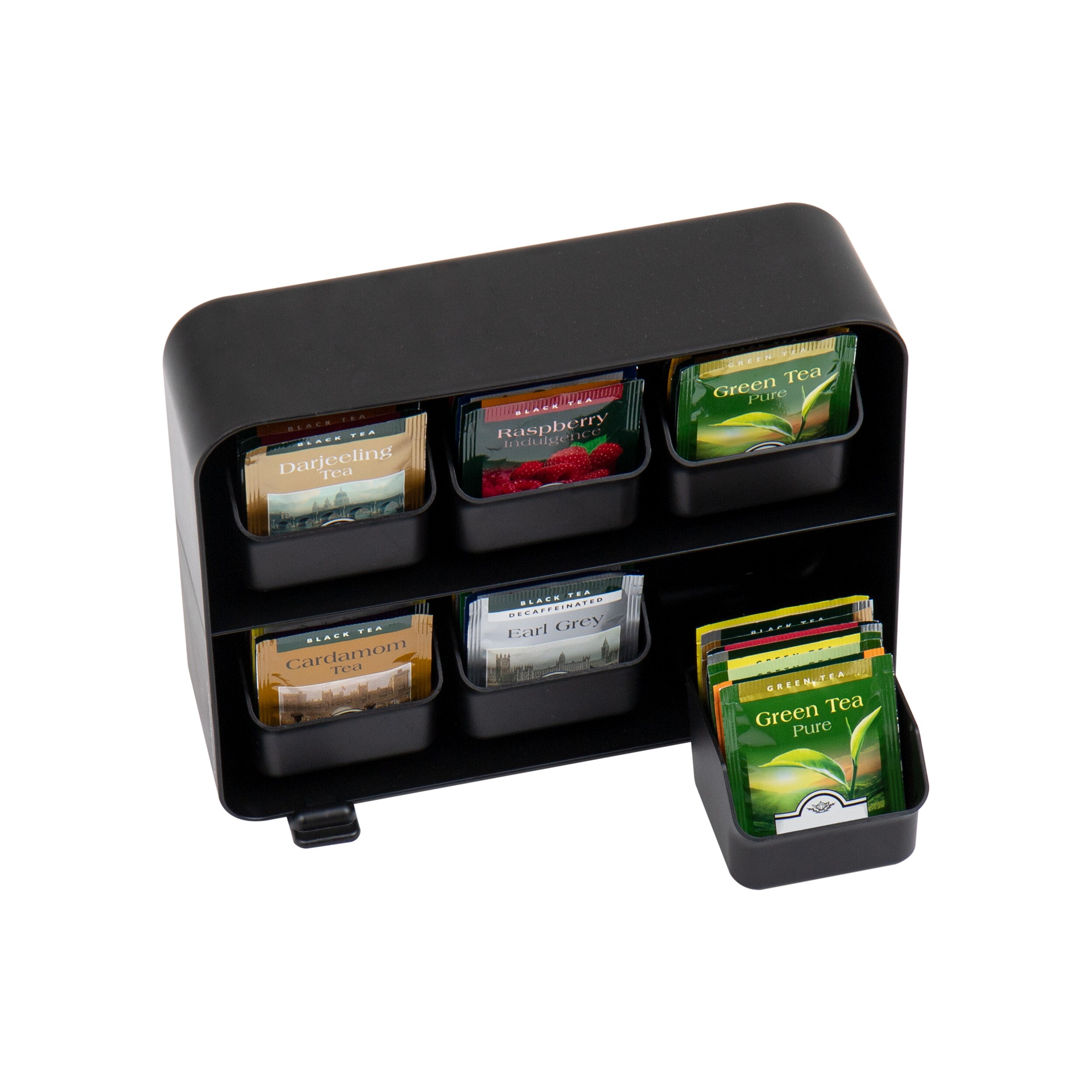 Black Plastic 6-Drawer Tea Bag Organizer for Countertop Storage