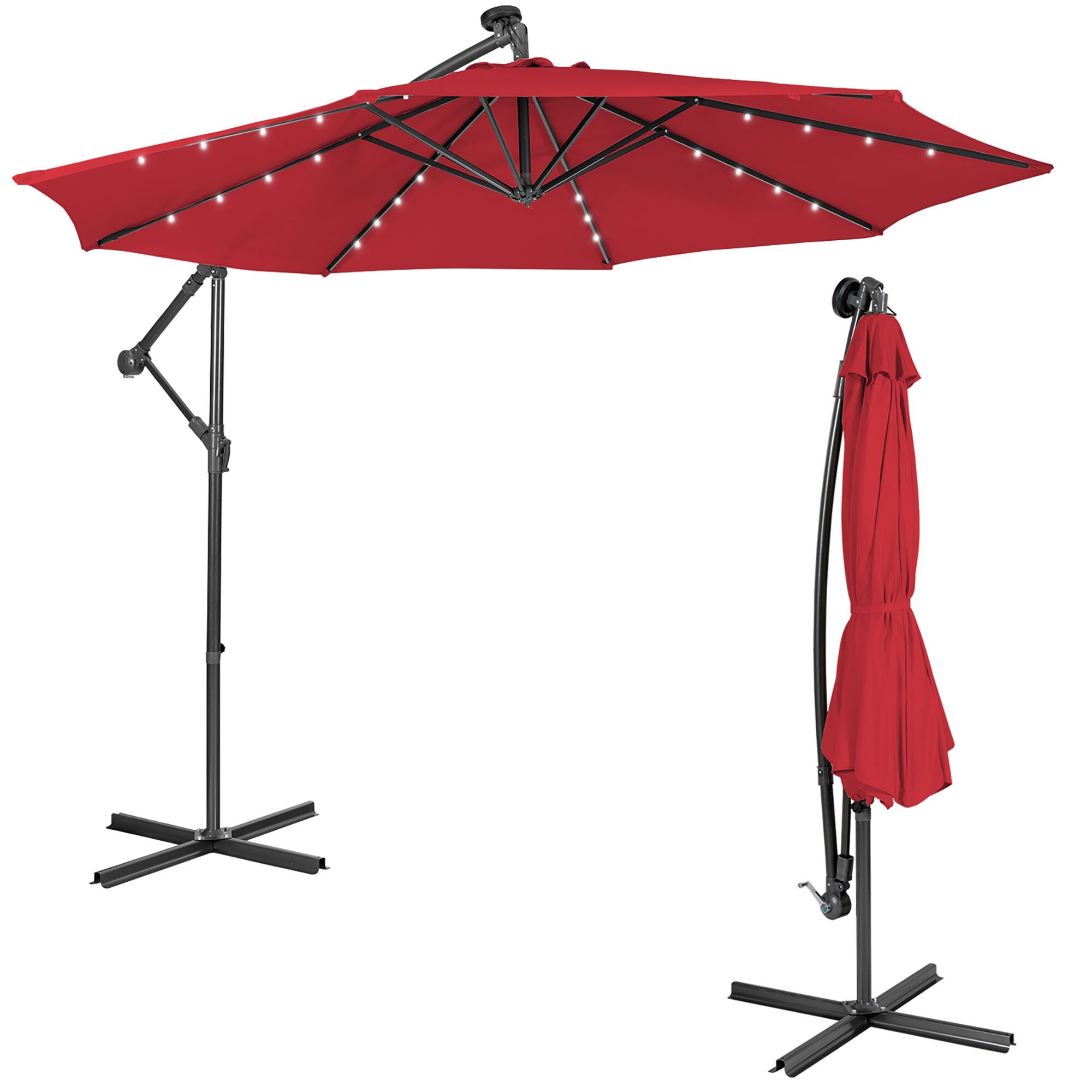CASAINC ED-UML651020001 10-ft Steel Red Crank Market Patio Umbrella with Lights