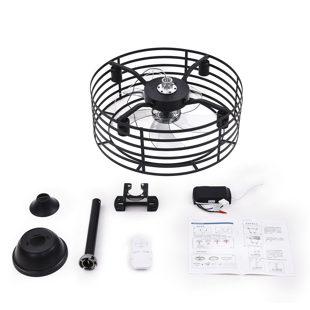 20'' Black Industrial Caged Ceiling Fan with Lights and Remote