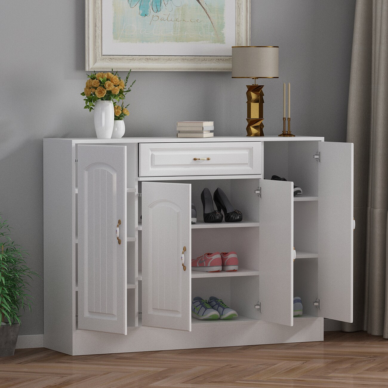 FUFU&GAGA Storage Cabinet 47.2-in W x 35.4-in H Wood Composite White ...