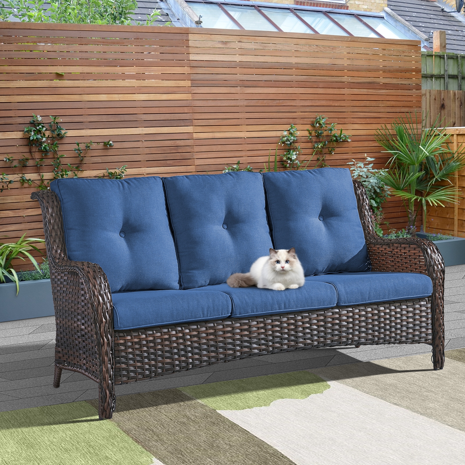  PA013-1CZ PASOFA-T Wicker Outdoor Sofa with Navy Cushions and Steel Frame