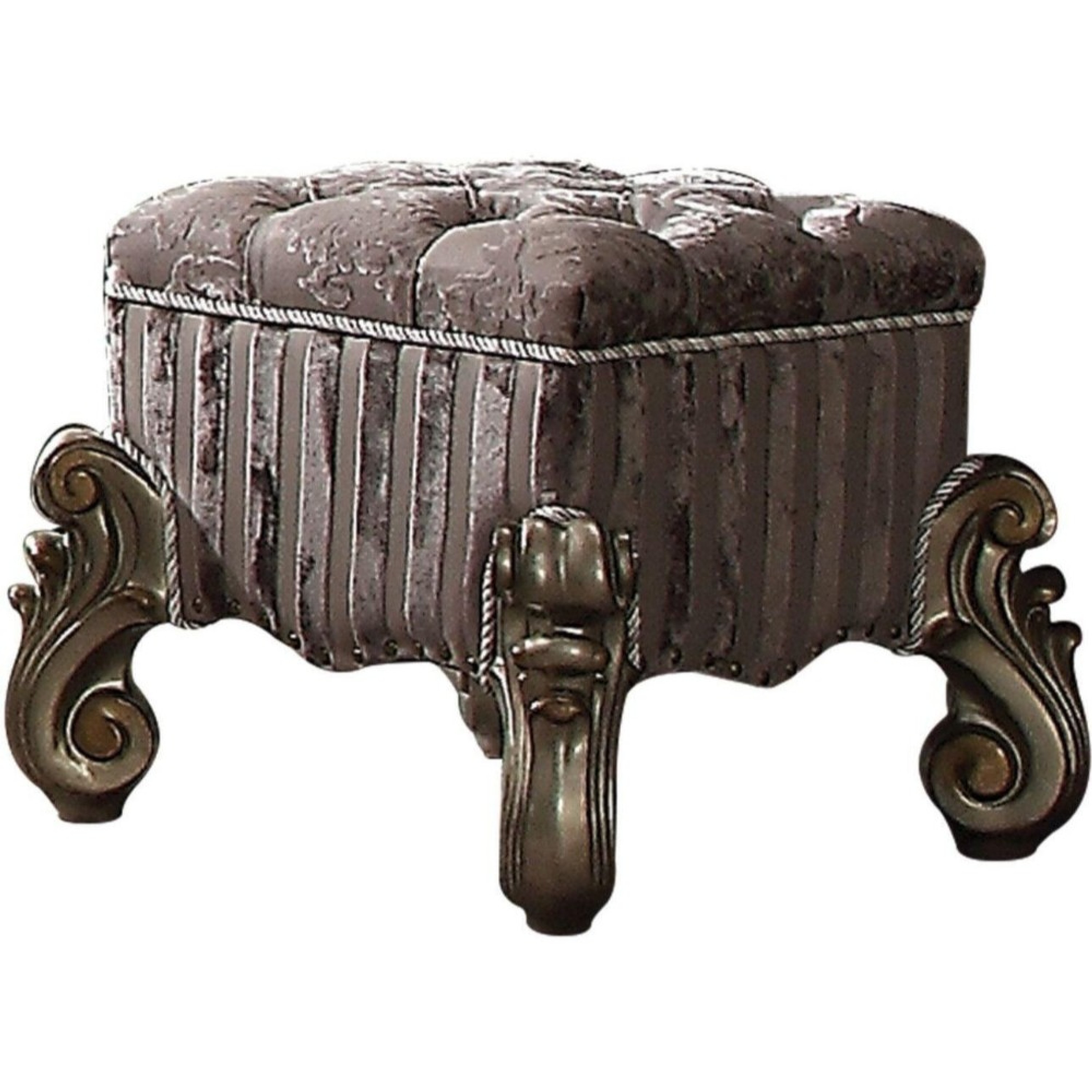 Benzara Traditional Style Wood and Poly Resin Vanity Stool - Gray