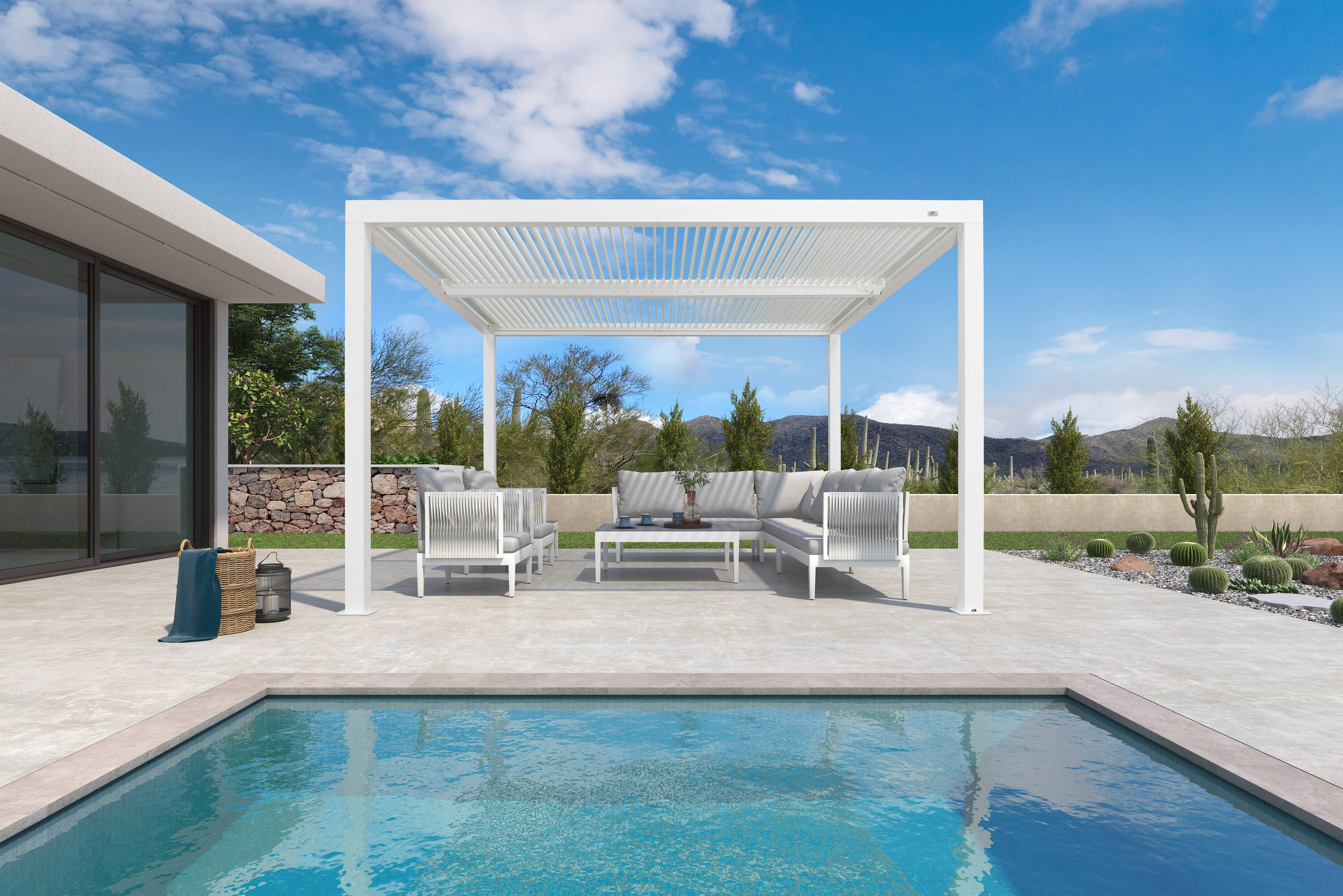 PURPLE LEAF LSXFBY1212-WT Louvered Pergola 12-ft W x 12-ft L x 7-ft 6-in H White Metal Freestanding Pergola