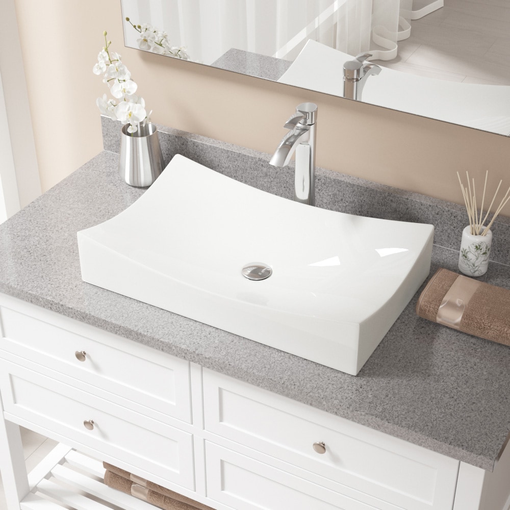 MR Direct V330-B-726-C Porcelain Vessel Rectangular Traditional Bisque Bathroom Sink with Faucet Included with Drain Included ( 26-Inches x 15.625-Inches )