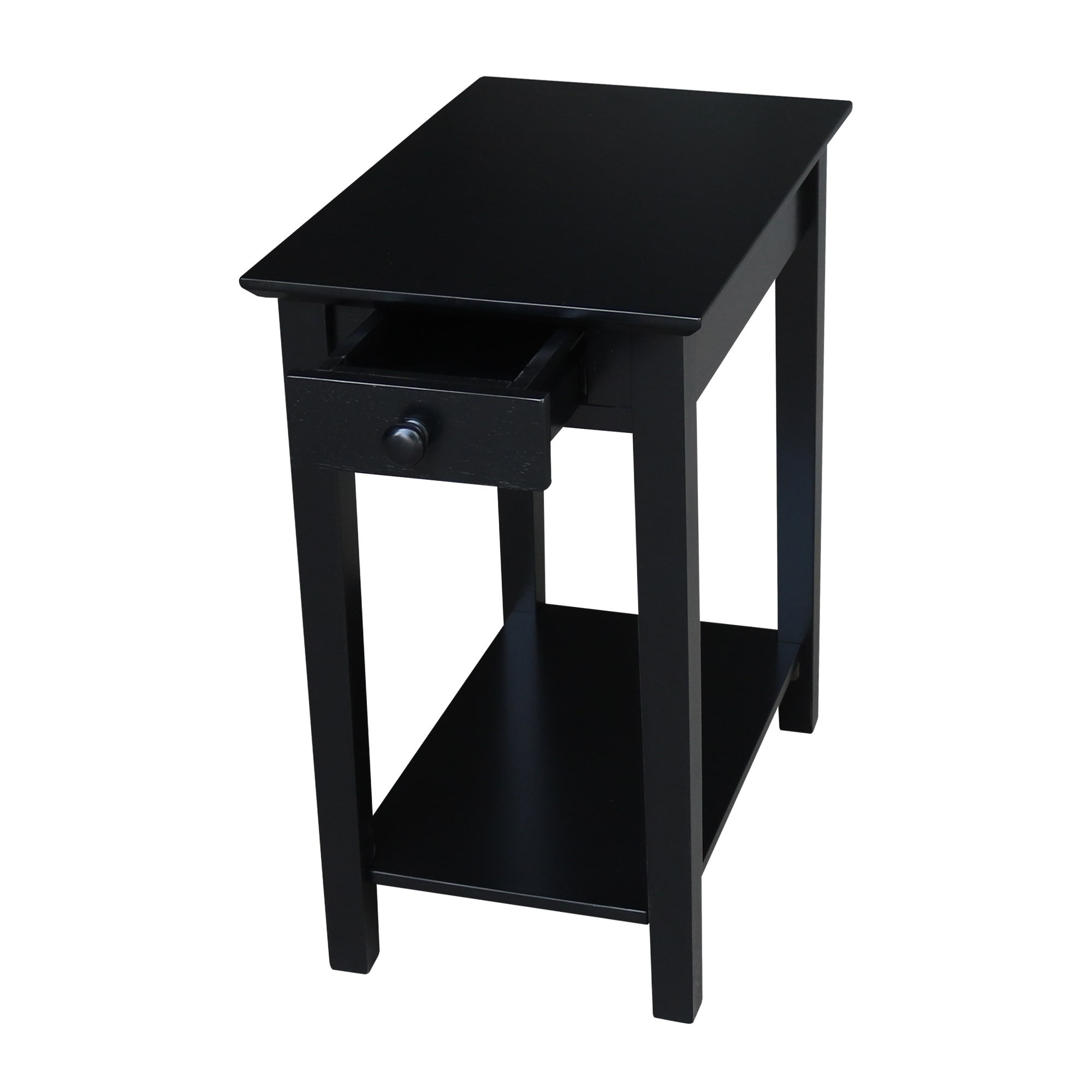 Elegant Black Solid Wood Narrow End Table with Storage