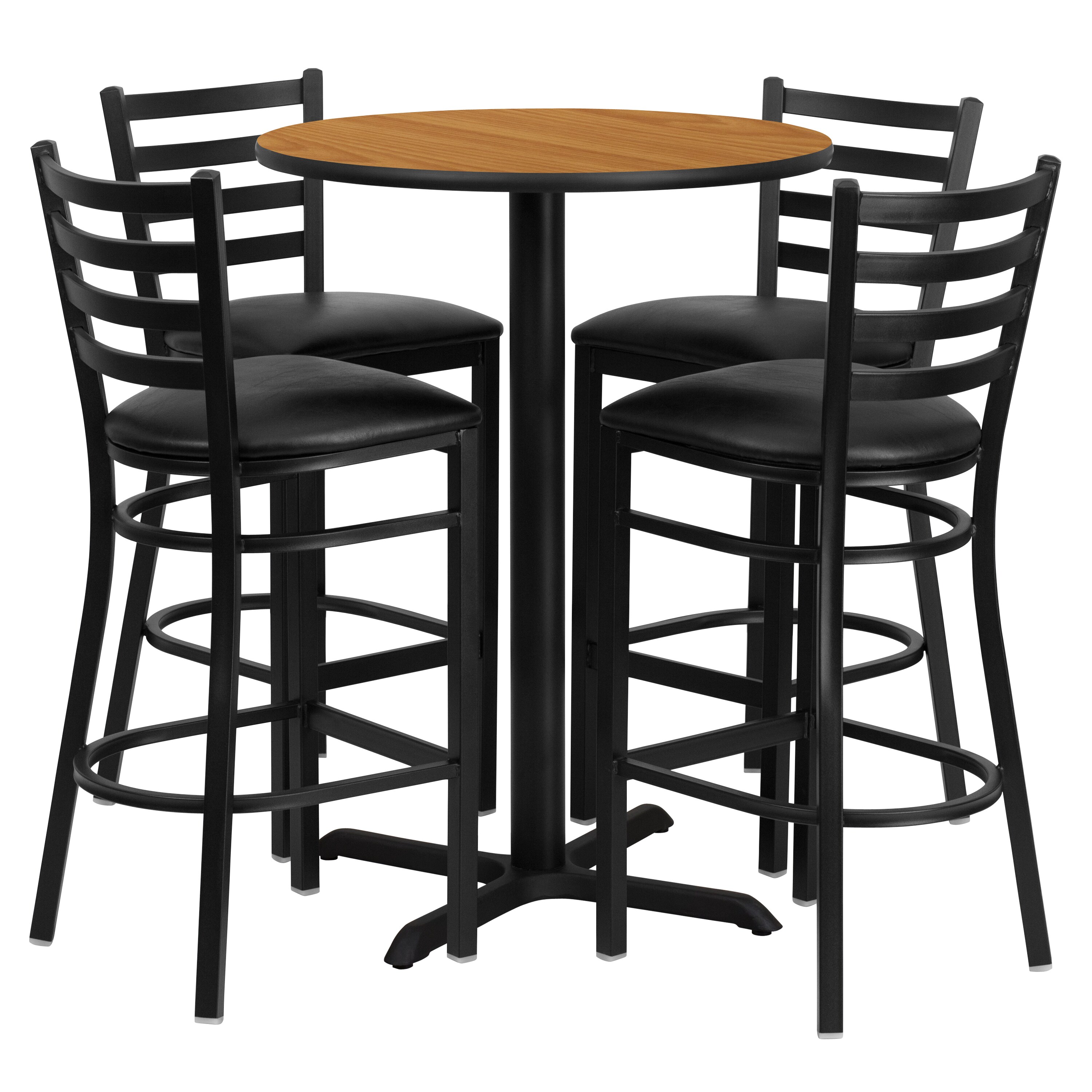 Flash Furniture 847254047562 Natural Top/Black Vinyl Seat Traditional Dining Room Set with Round Table ( Seats 4 )