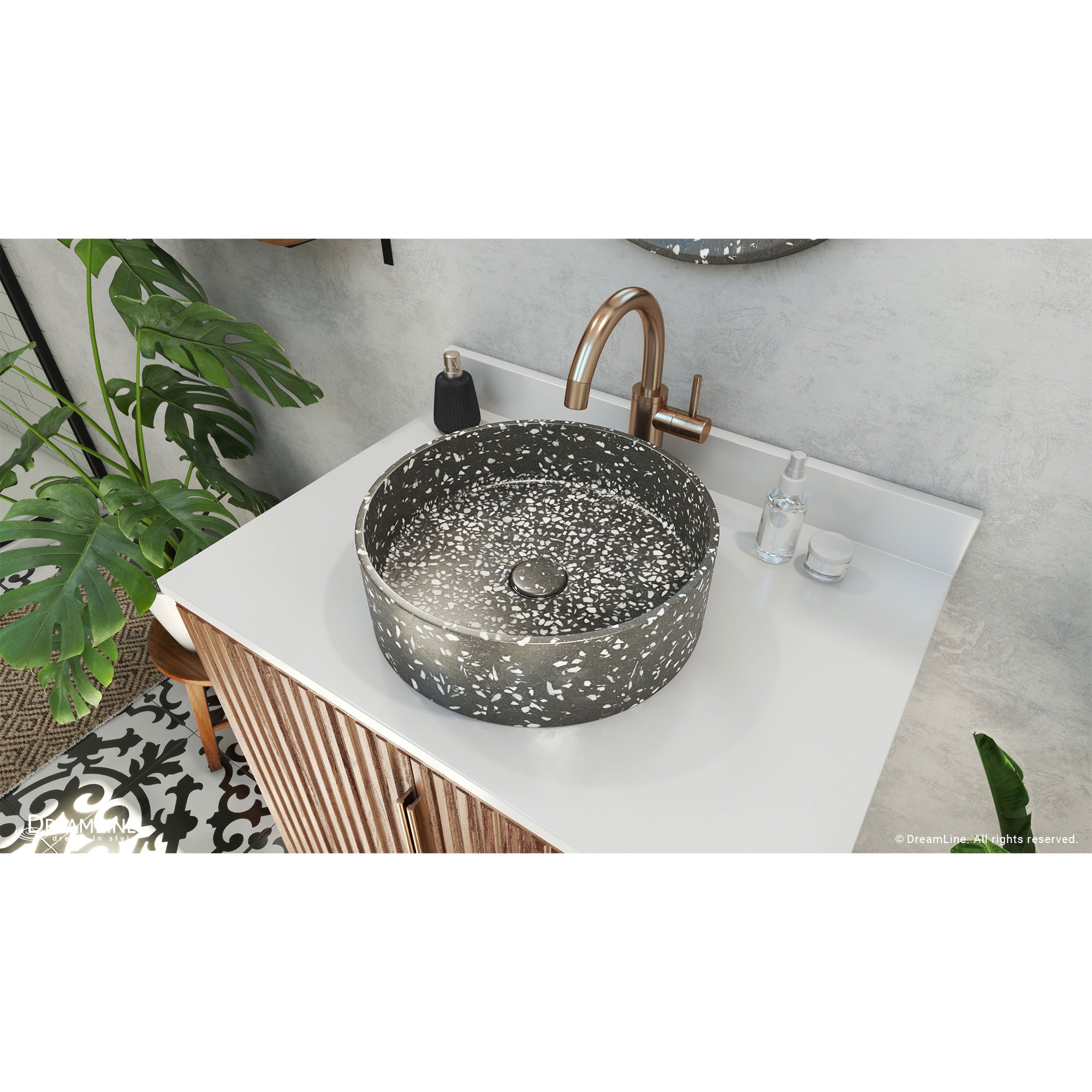 Ambia Dark Grey Terrazzo Round Above-Counter Vessel Sink