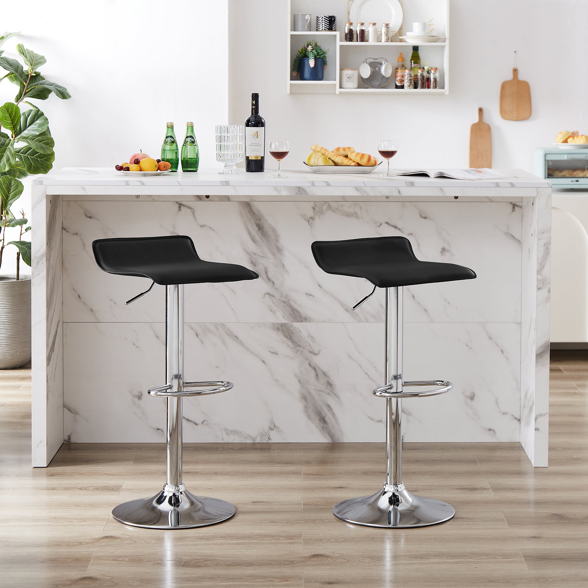 Vecelo LOE-C11-BLK Swivel Upholstered Adjustable Height Counter Stool with Metal Frame Set of 2