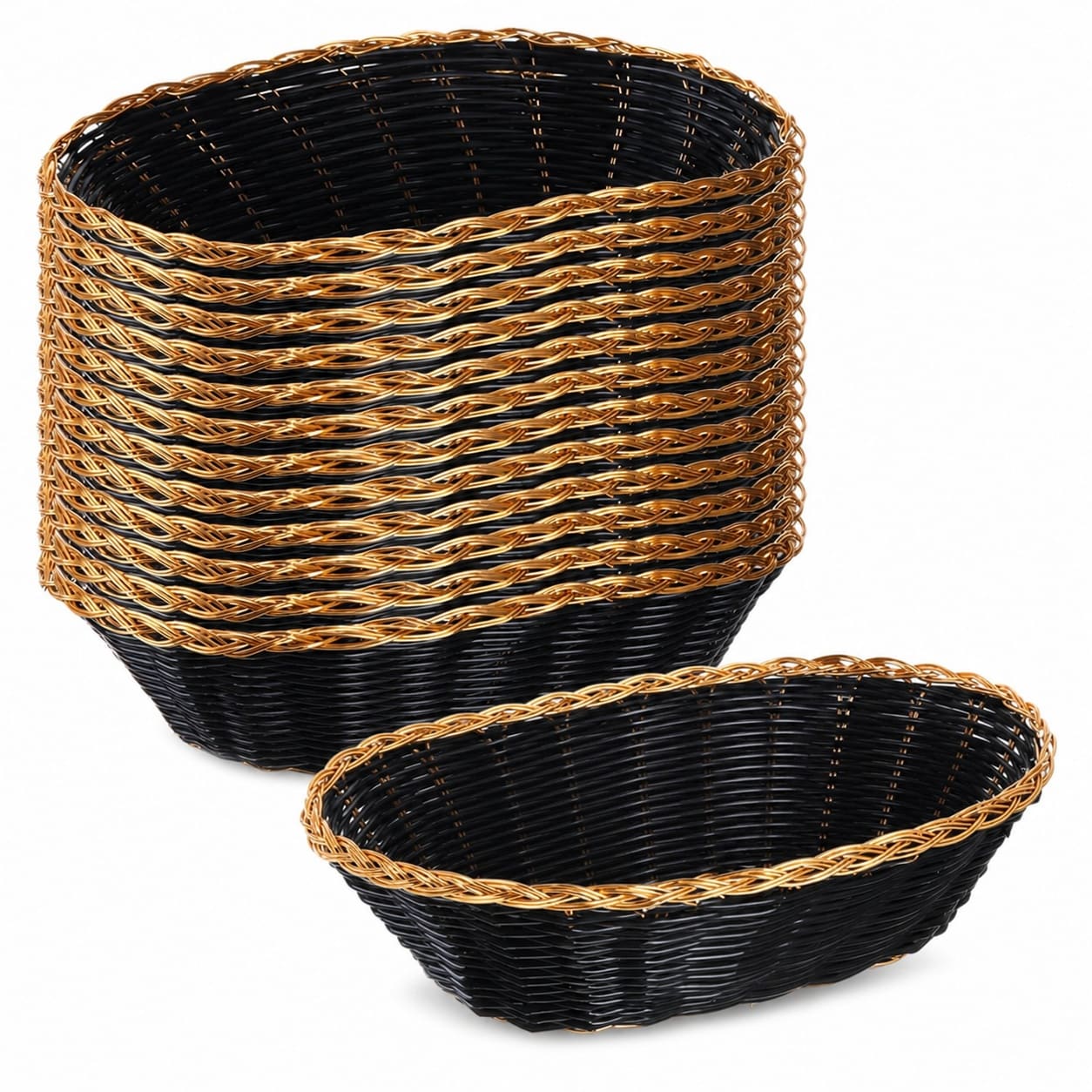 Aoibox  12 Pack Oval Poly Wicker Serving Baskets 9 x 6 x 2 6 in Woven Storage Bins for Bread Snacks Fruits