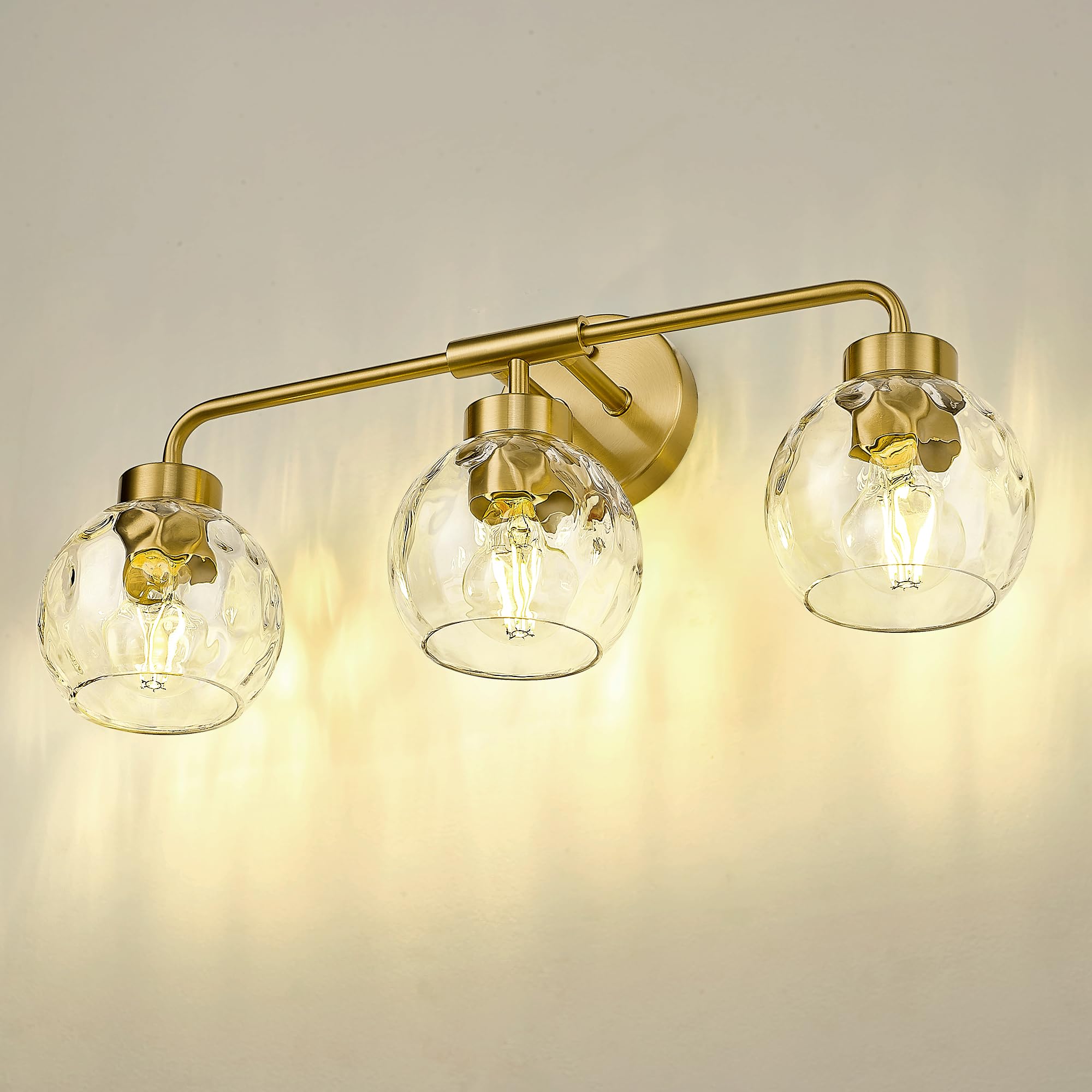 Oyezvary  Modern Bathroom Vanity Light 23 Inch 3 Light Gold Bathroom Light Fixtures Water Ripple Globe Glass Brushed Gold Finish