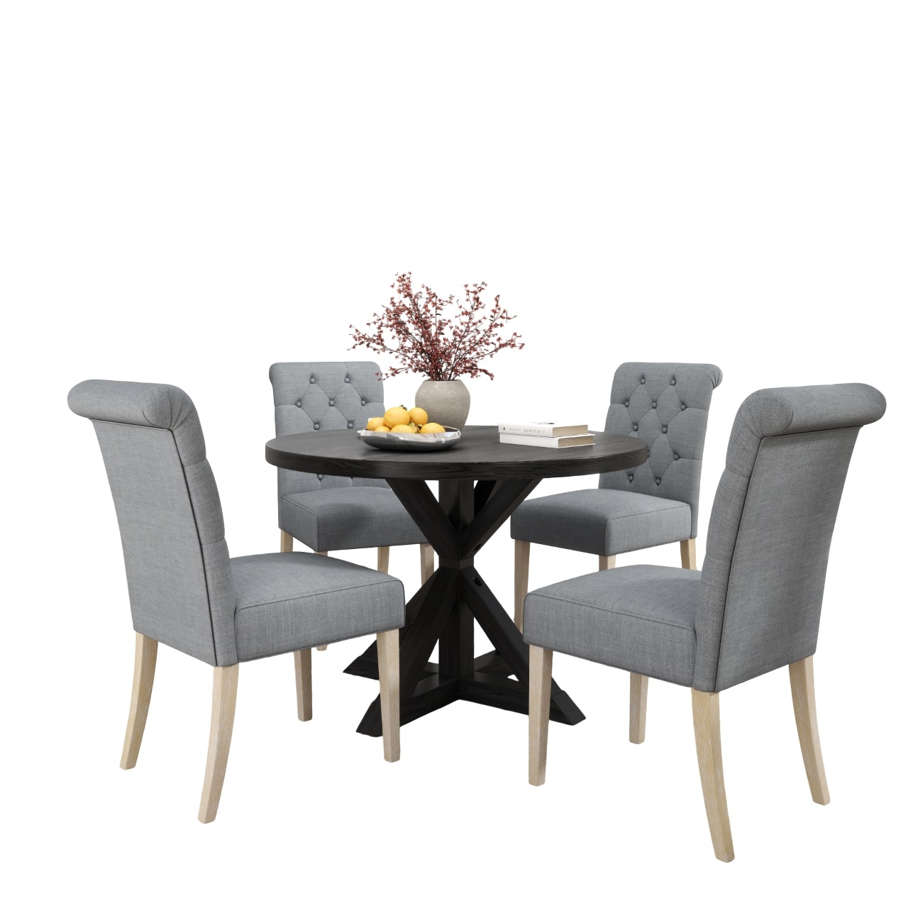 Bybafun YA0100241 Gray + Black Contemporary/Modern Dining Room Set with Round Table ( Seats 4 )