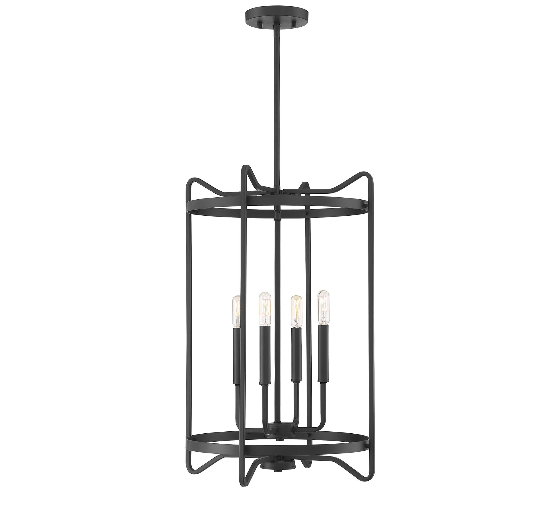Transitional Matte Black 4-Light Adjustable Foyer Chandelier