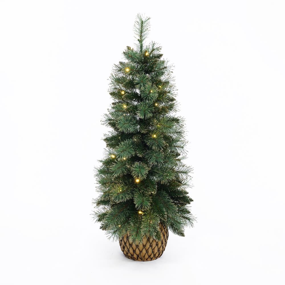 4-ft Pre-lit Flocked Assorted Artificial Christmas Tree with Multicolor LED Lights