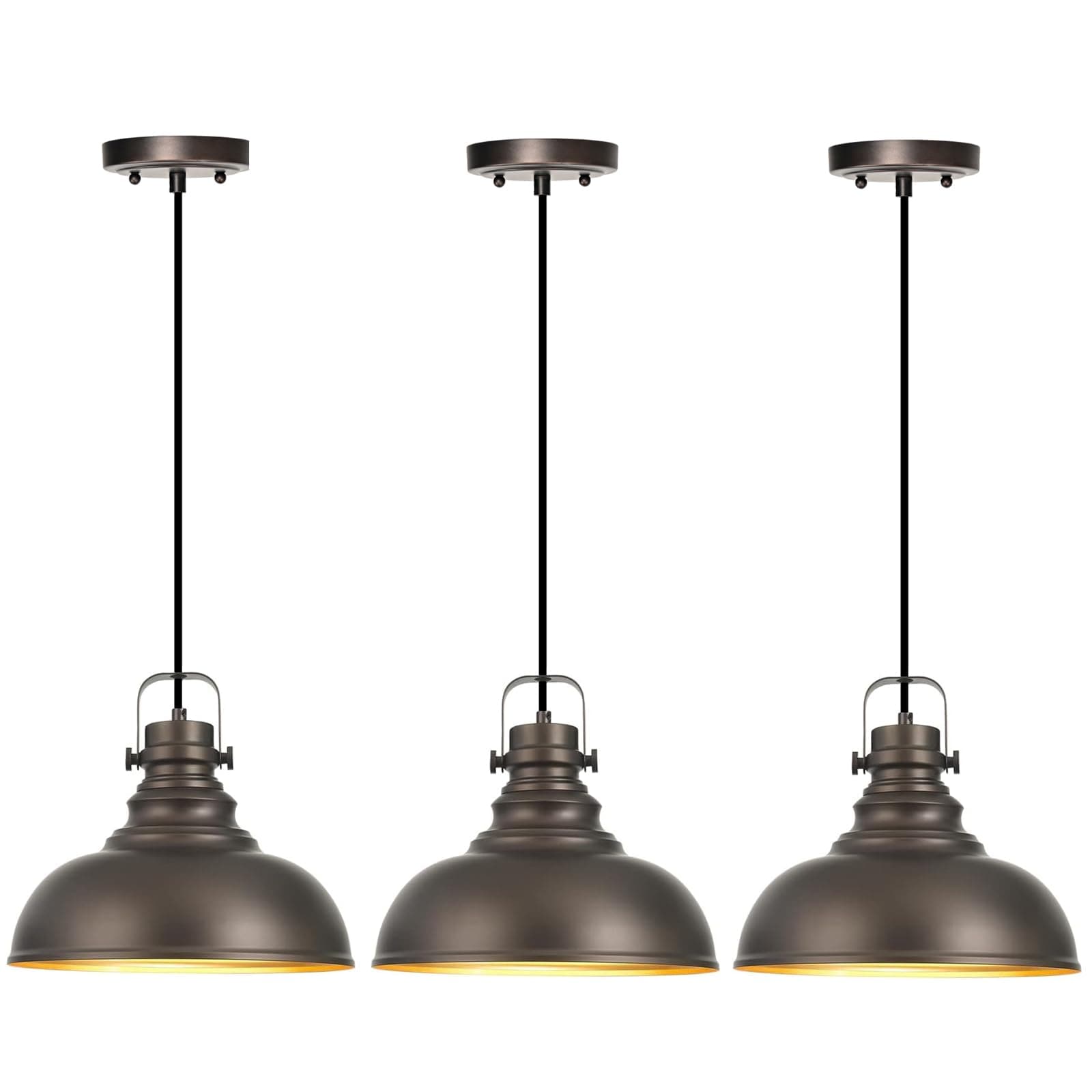 Lukvuzo  Farmhouse Pendant Lights Set of Three Adjustable Rustic Industrial Hanging Light Fixtures Oil Rubbed Bronze Finish