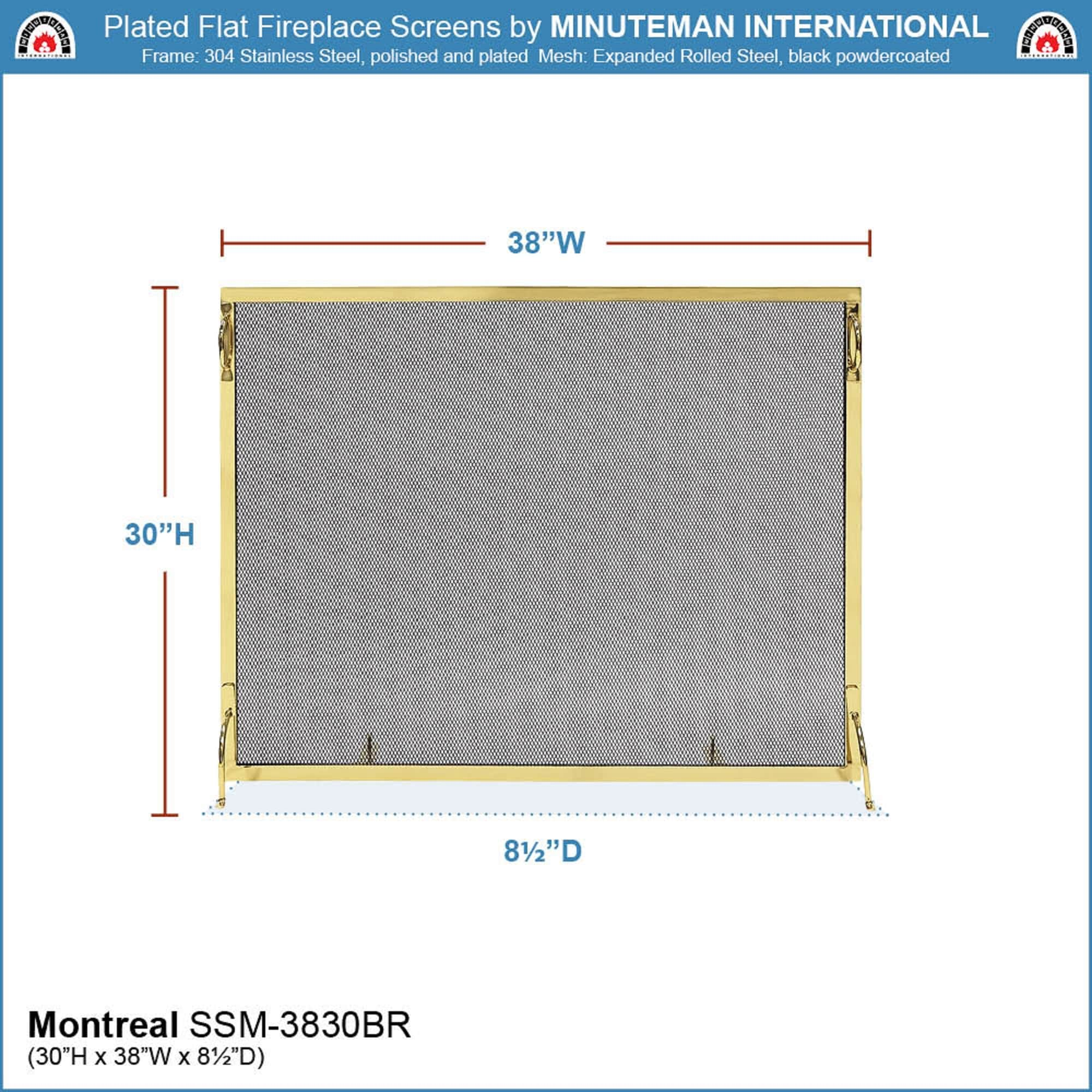 Minuteman International 8-in Polished Brass Steel 1-Panel Flat Fireplace Screen SSM-3830BR Sansujyuku sansujyuku.com