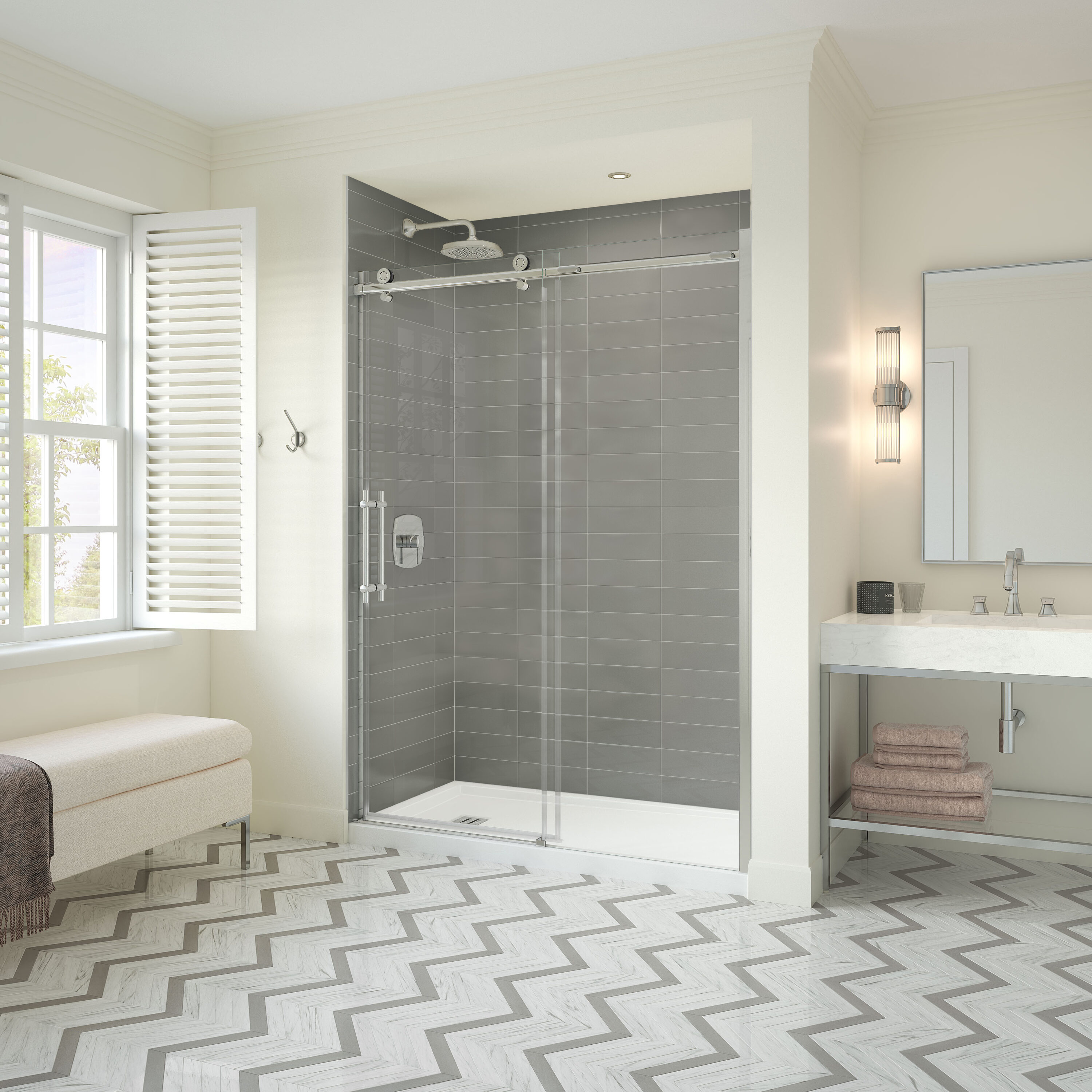 MAAX 137420-900-084-000 Odyssey Chrome 57-in to 59-in W x 78-in H Semi-frameless Bifold Shower door 5/16-in Thick Clear Glass