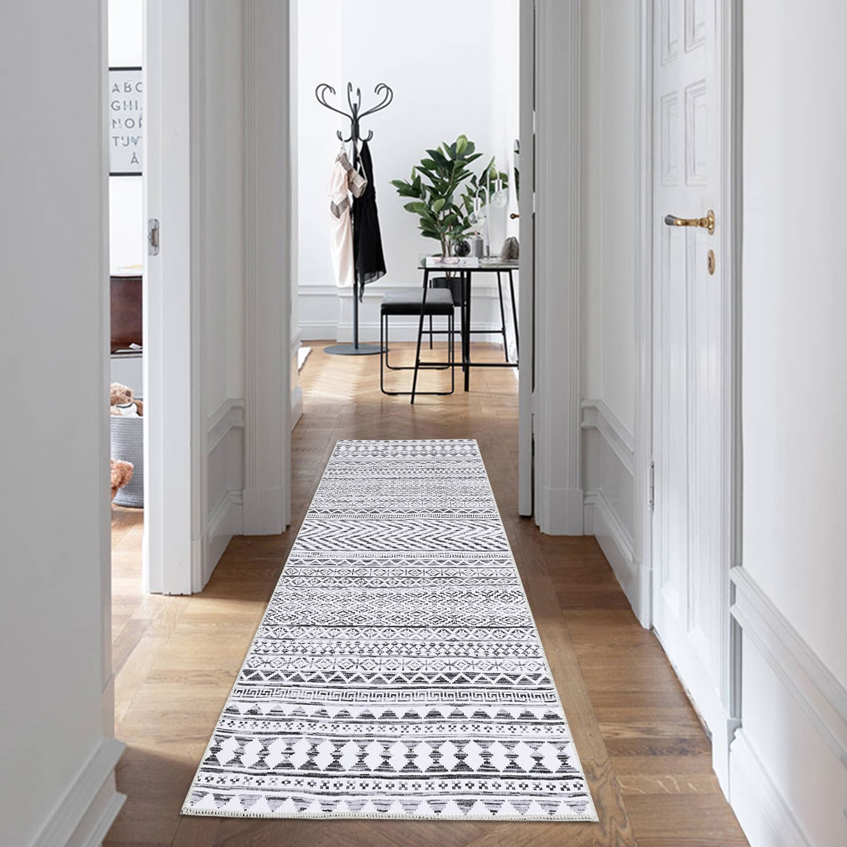 Garvee YXY-LO-PHO-0VEJ3E16 2 x 12 (ft) Polyester Gray Rectangular Indoor Geometric Bohemian/Eclectic Machine washable Runner rug