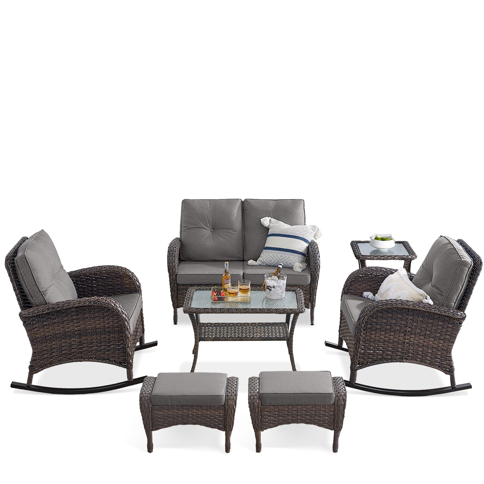 Rilyson FS088116086-3 7 -Piece Wicker Patio Sofa Conversation Set with Gray Cushions