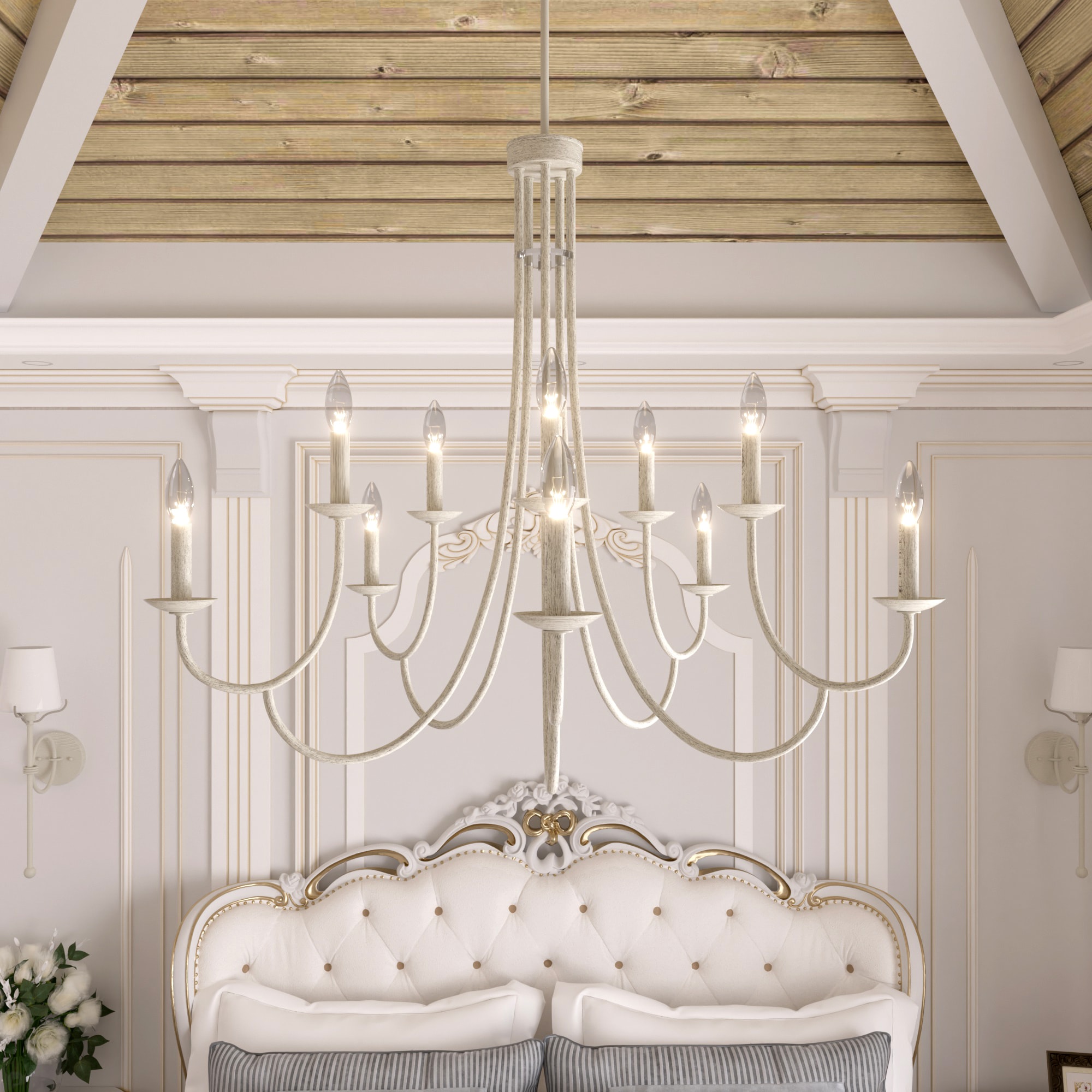 ACROMA 9610WW Lina 10 -Light Matte Off-white Farmhouse Bare bulb For Use in Bedrooms, Dining Rooms, Foyers, Kitchens, Living Rooms Chandelier