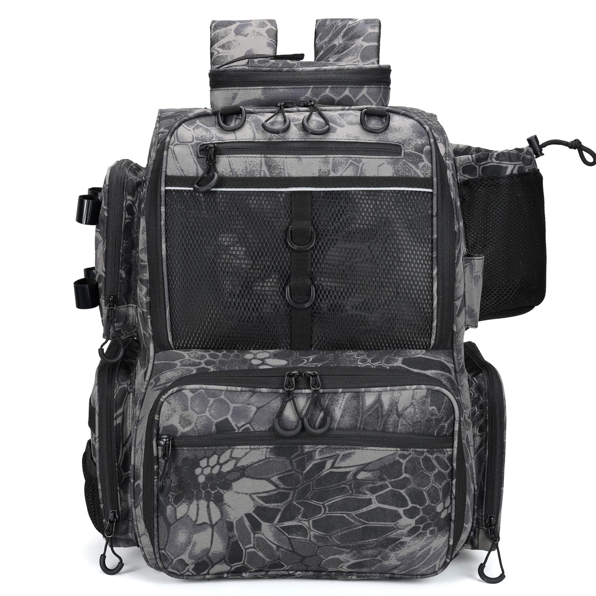 KIWDZFU Fishing Tackle Backpack 37L Water Resistant 1600D Oxford Fabric with Rod Holders Bottle Holder Adjustable Storage for Outdoor Hiking #LKI0618B109