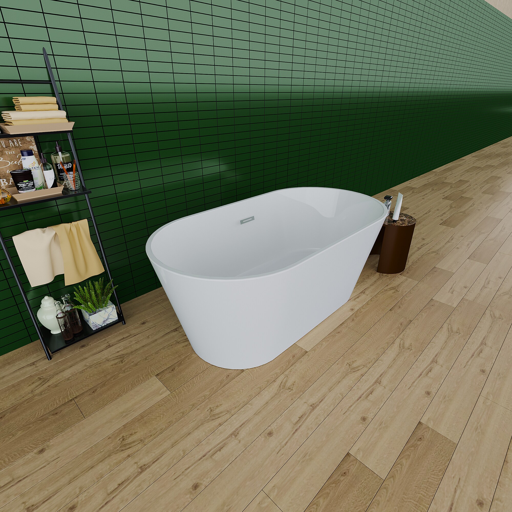HEATGENE 55" White and Matte Black Acrylic Freestanding Bathtub