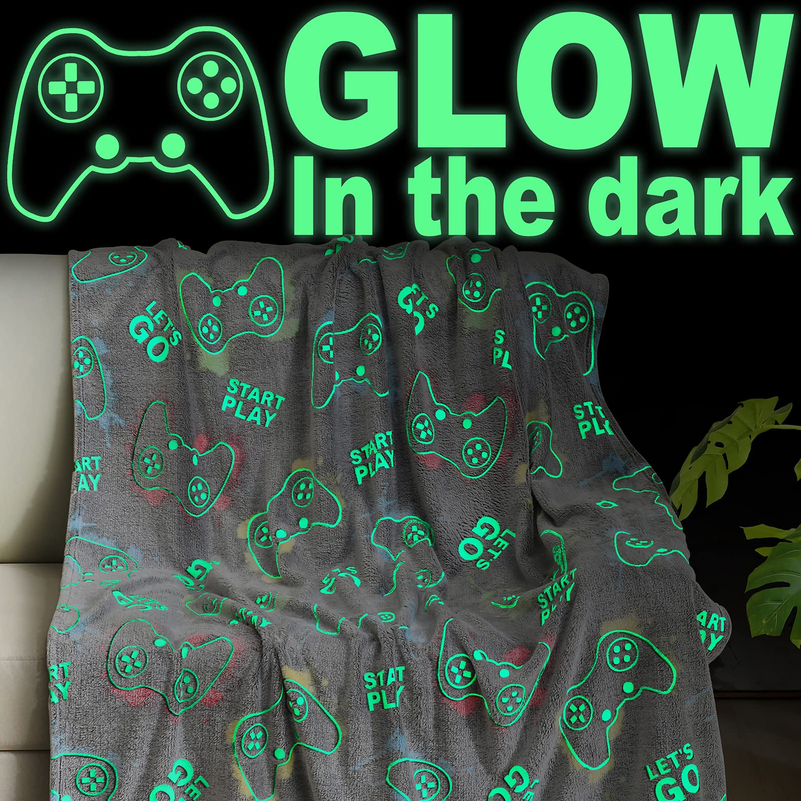 Yichuhaoxi  Glow in the Dark Gaming Blanket Gamer Game Controller Throw Gift for Boys Adults Men Women Gamepad Presents Birthday Halloween