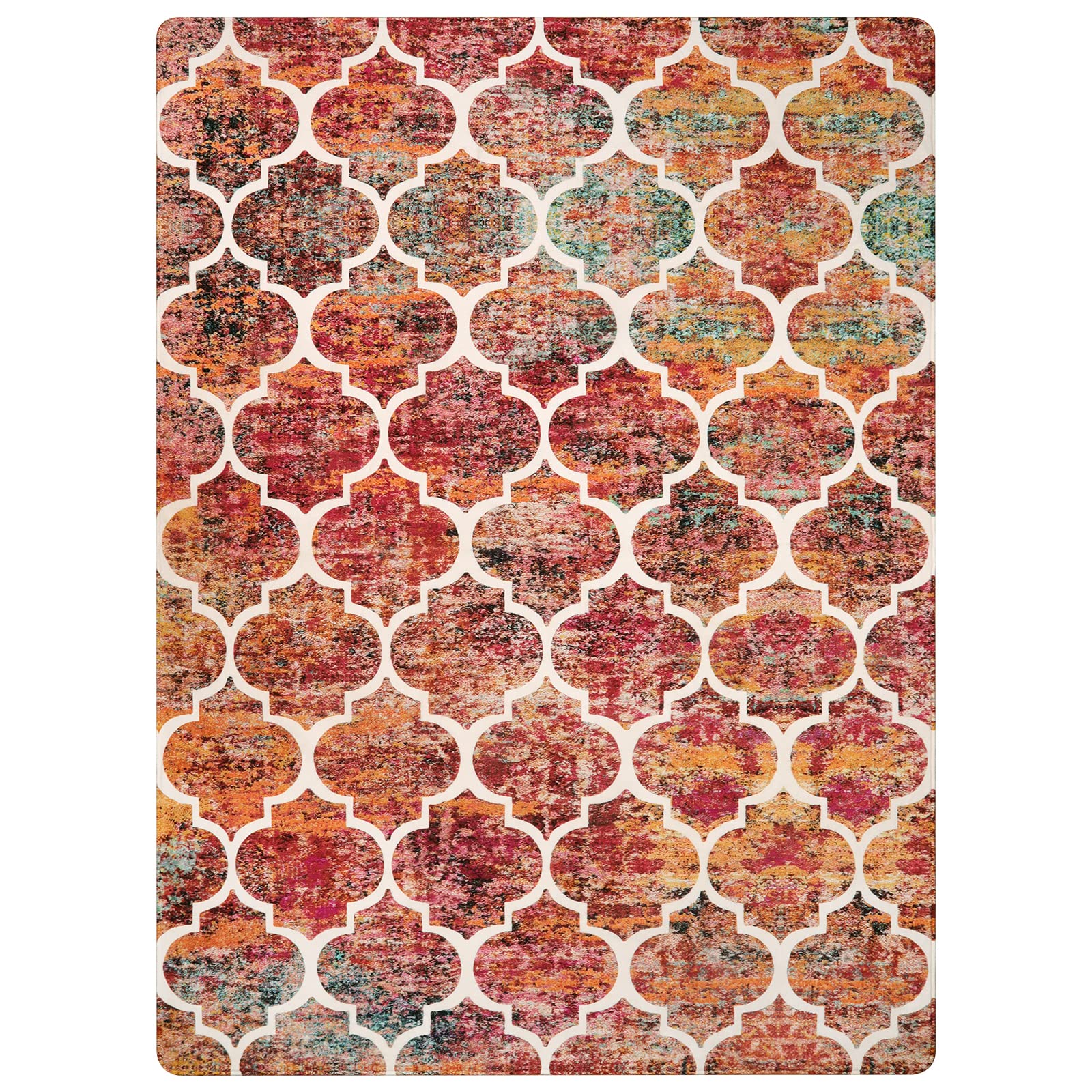 Lahome AR-FYR-005-R1 2 x 6 (ft) Multicolor Moroccan Short Pile Velvet Rectangular Indoor Area Rug