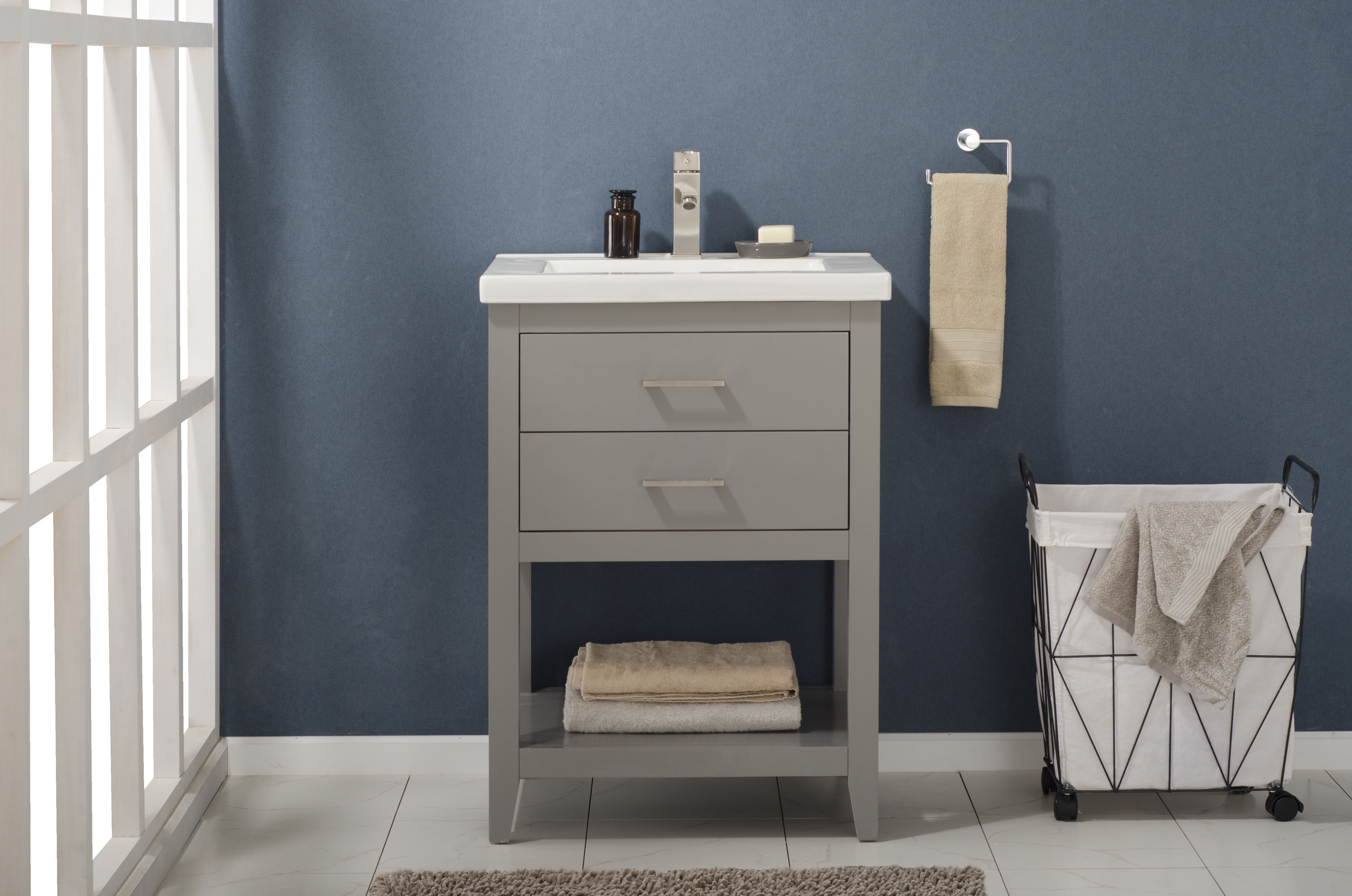 Design Element S02-24-GY Cara 24-in Gray Single sink Bathroom Vanity with White Porcelain Top