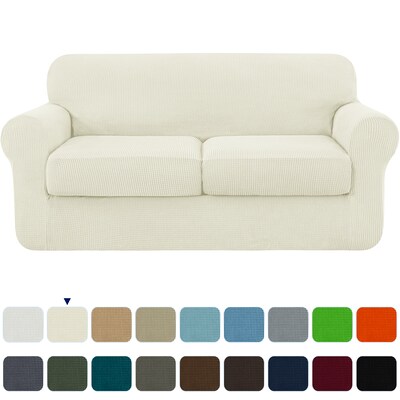 Subrtex Textured Grid Ivory Jacquard, 2 Piece Sofa And Loveseat Covers
