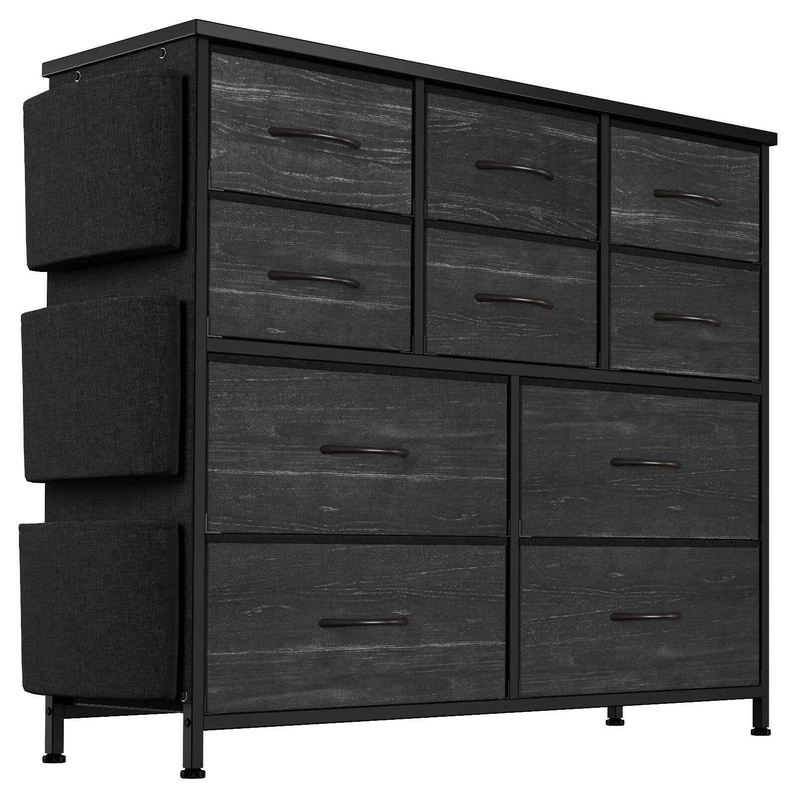 Qeetex HHYLS-PHO0WOLZFDQ Multifunctional Drawer Tower Spacious Storage with 10 Drawers Fabric Pockets Hooks Sturdy Steel Frame Waterproof Wood Top Anti-Tip Safety Easy Assembly