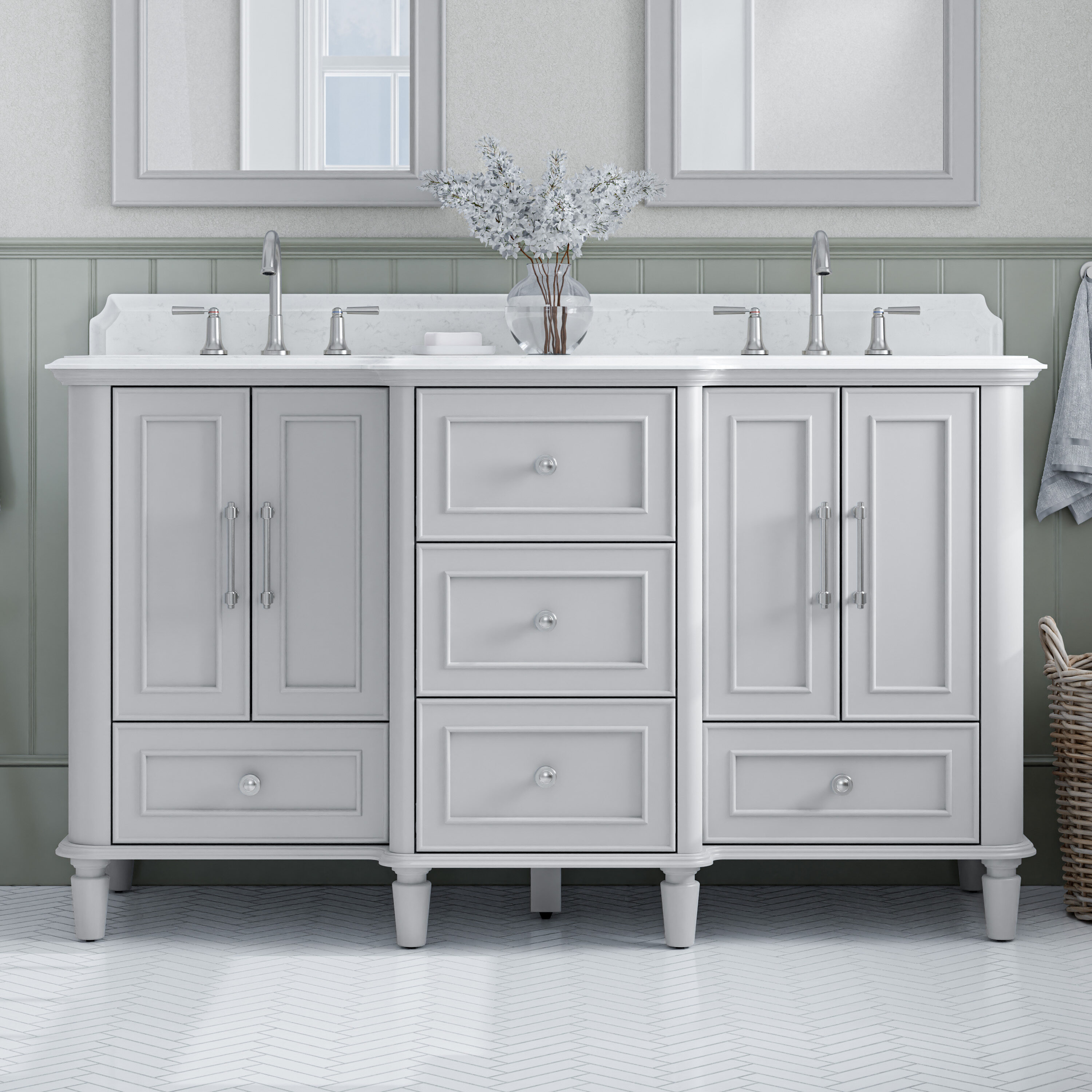 allen + roth Colchester 60-in Light Gray Undermount Double Sink Bathroom Vanity with Ocean White Engineered Stone Top