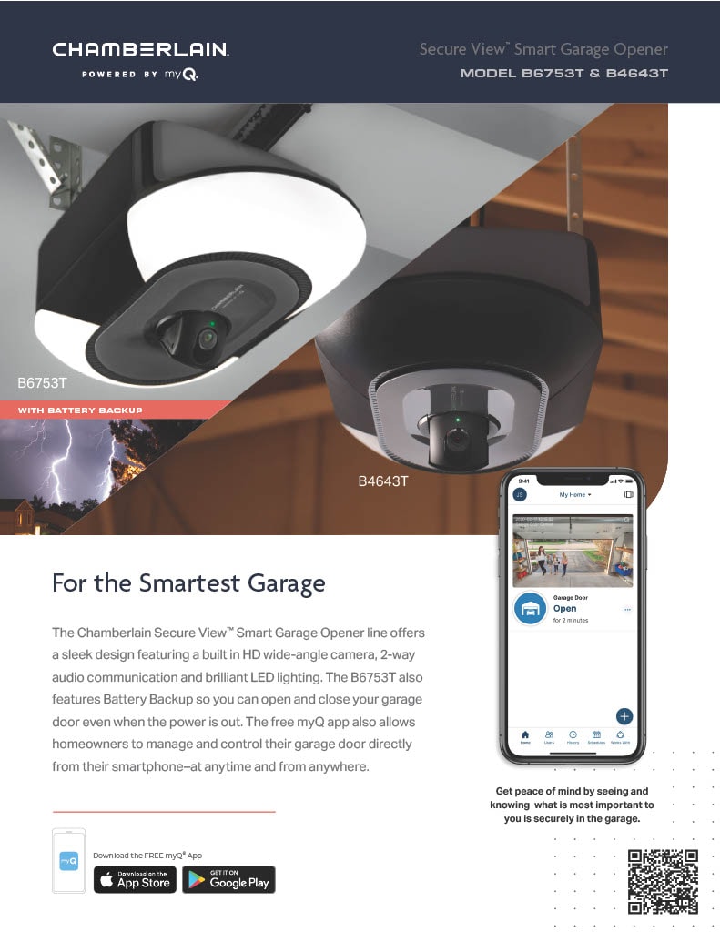 Chamberlain 1-1/4 Hps Secure View and Corner to Corner Lighting Smart Belt  Drive Garage Door Opener Wi-fi Compatibility Battery Back-up LED Light and  Camera(s) in the Garage Door Openers department at