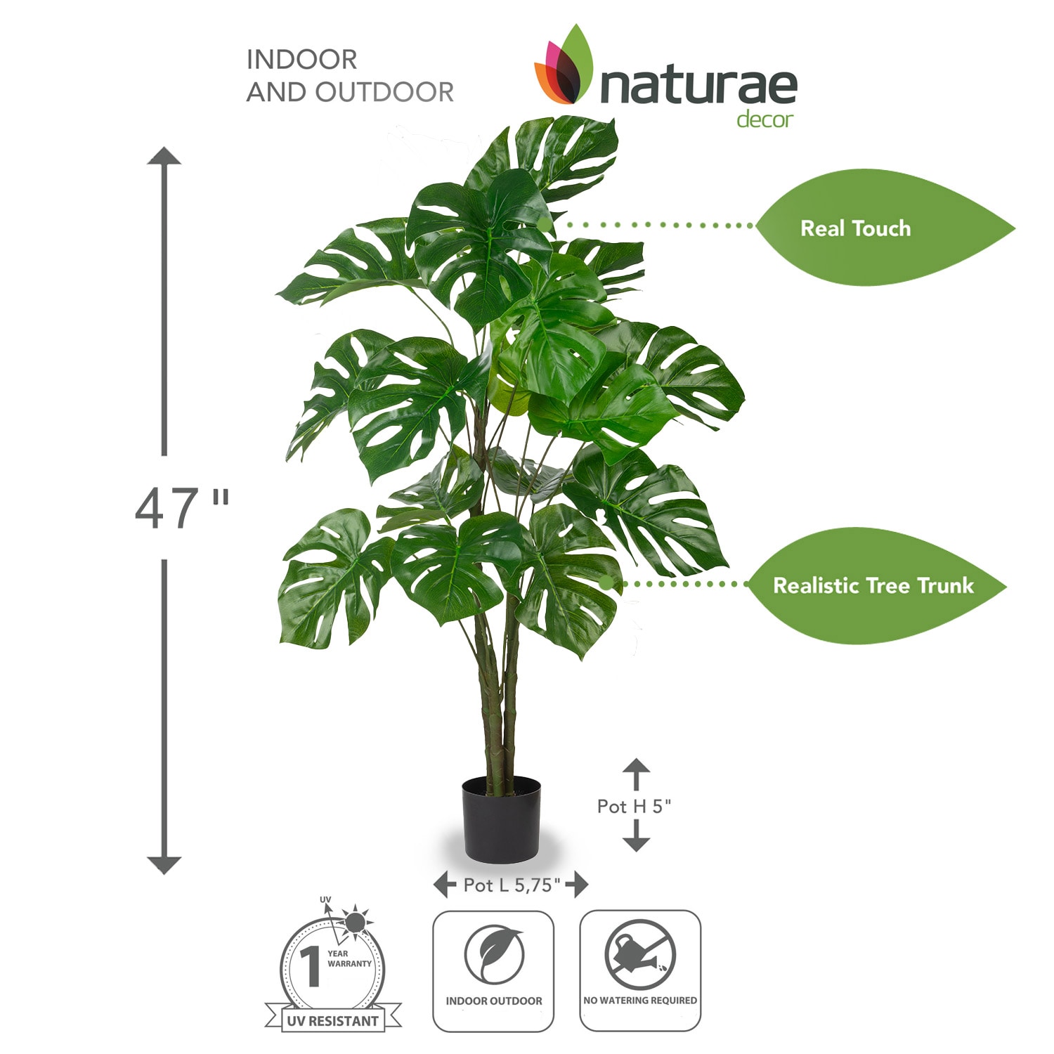 Naturae Décor Artificial Indoor/Outdoor Areca Palm Tree, 47-in