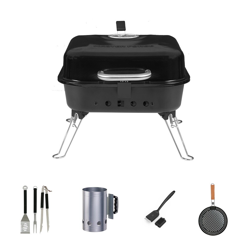 Master Forge Small 206-Sq. in Black Portable Charcoal Grill with Accessories