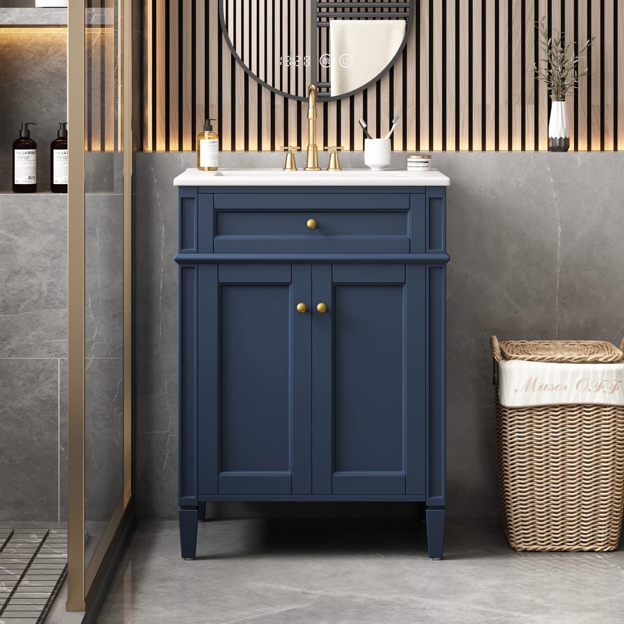 MooxvMoo 24-in Bathroom Vanity with 2 Soft-Closing Doors and Sink (Blue)
