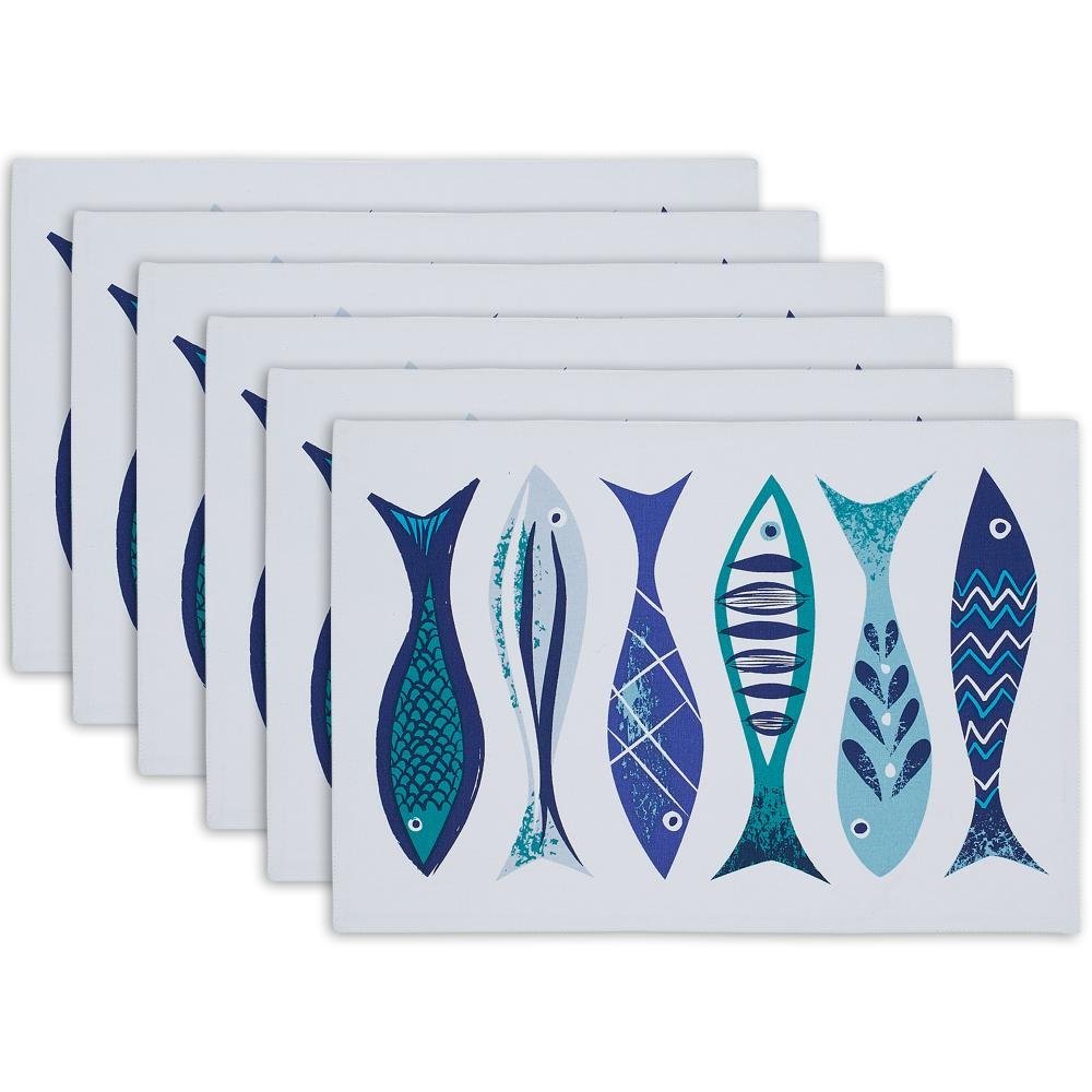 DII 6-Pack Blue Fish Wicker Rectangle Placemats in the Serveware ...