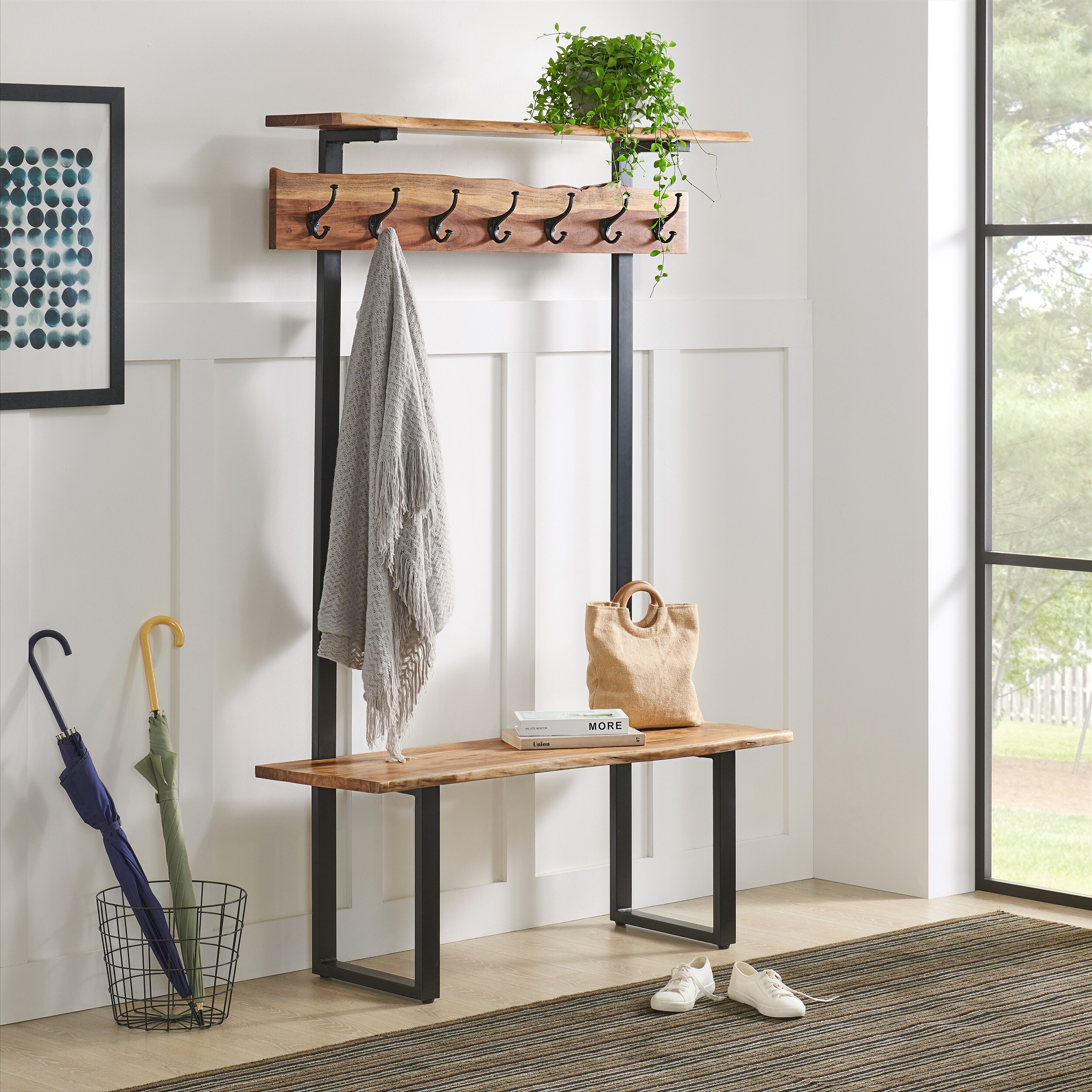 Ryegate Natural 48 Bench, Coat Hook Shelf Set - Industrial - Hall