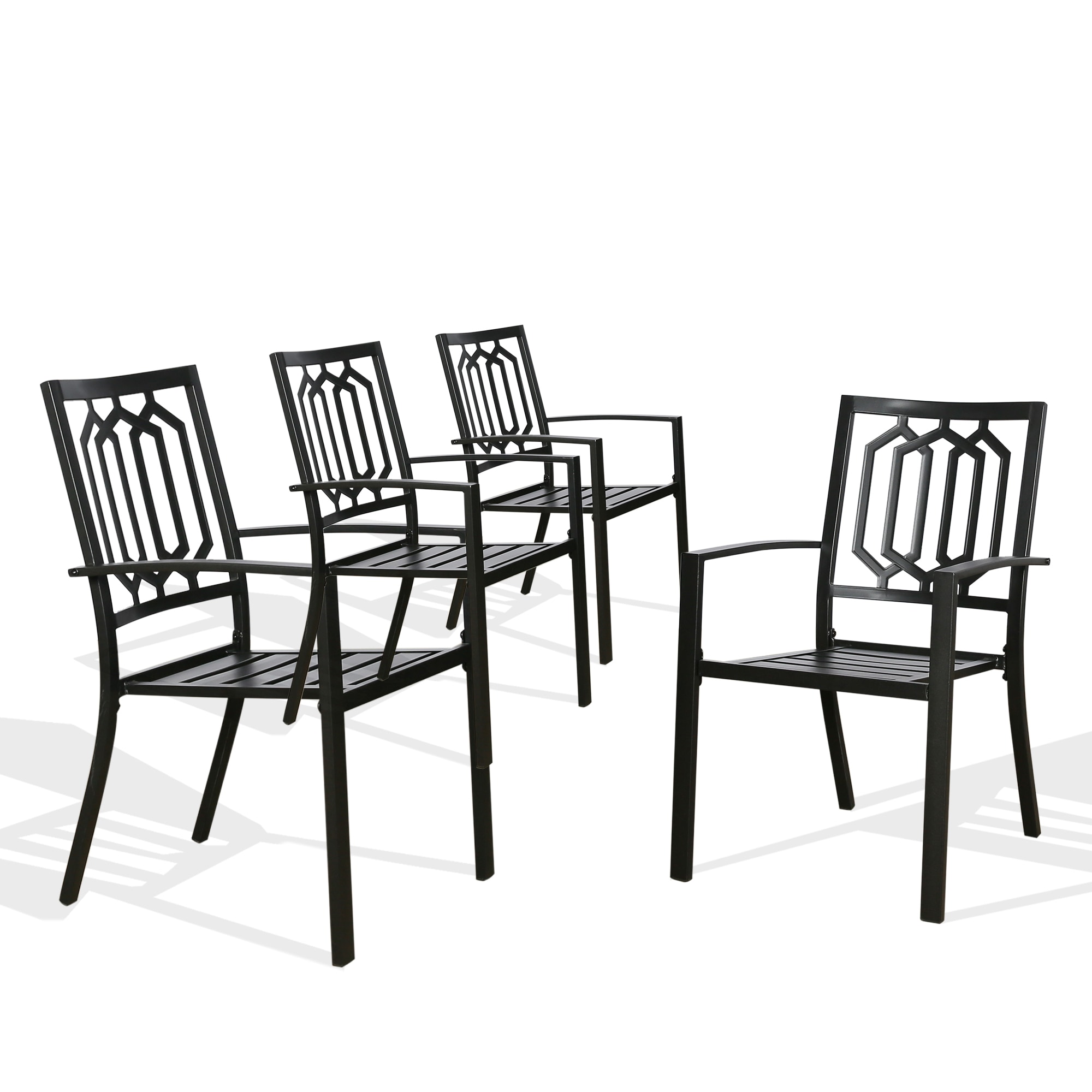 PEAK HOME FURNISHINGS 970205F Dining Chair Set of 4 Stackable Black Metal Frame Stationary Dining Chair with Slat Seat