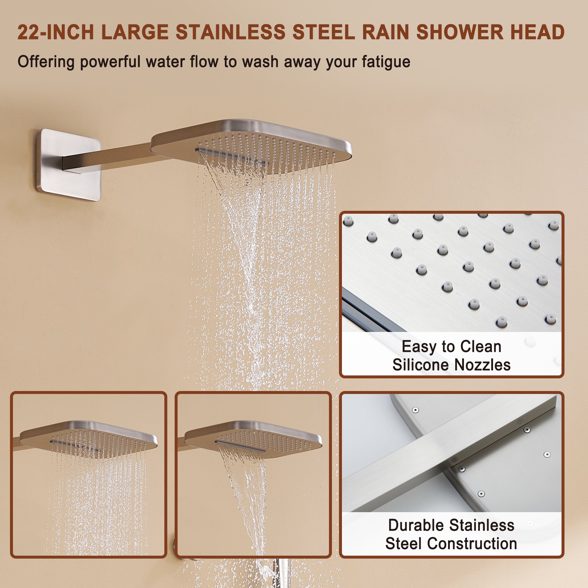 Mondawe Brushed Nickel Waterfall Built-In Shower Faucet System With 4 ...