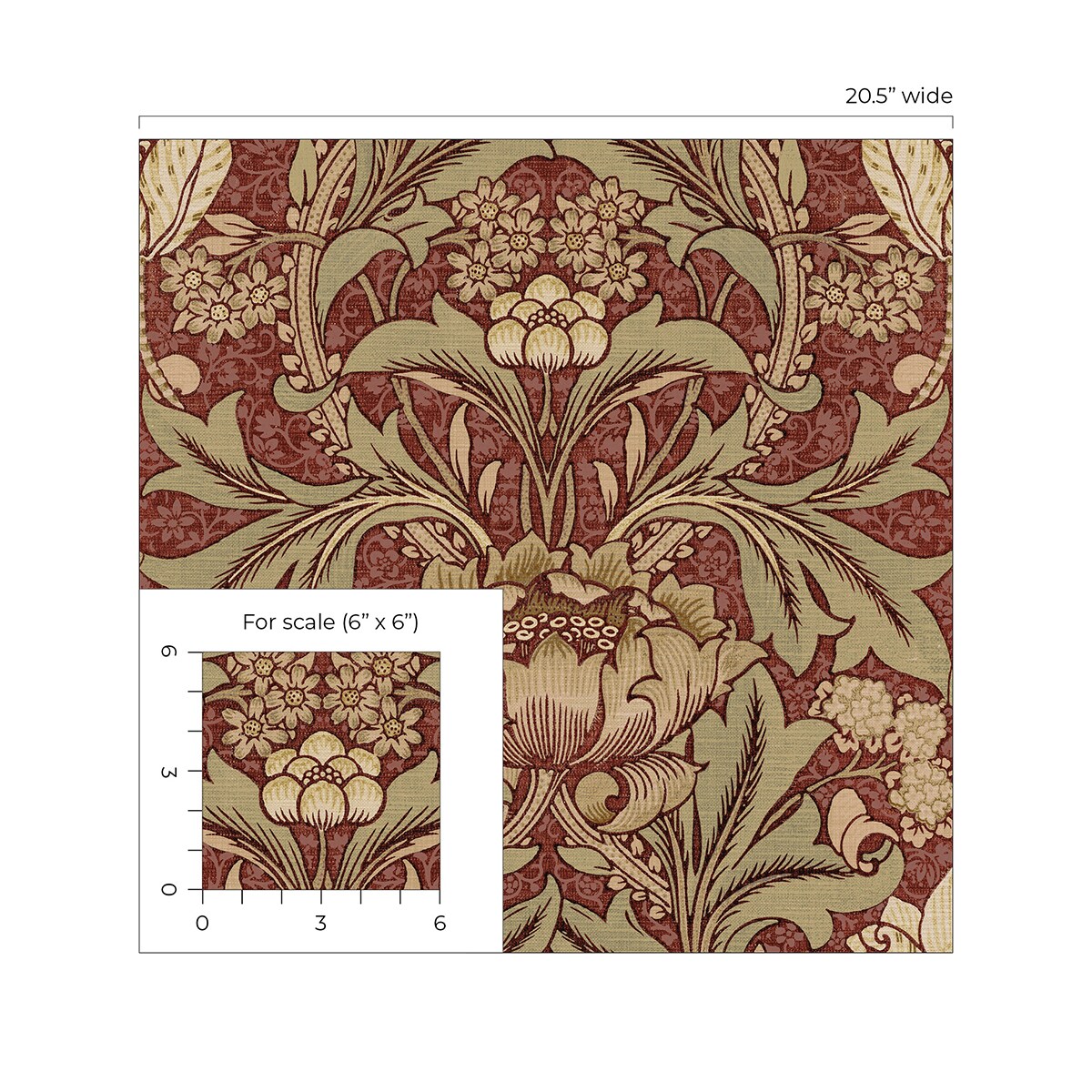 Red Clay and Lichen Floral Vinyl Peel and Stick Wallpaper