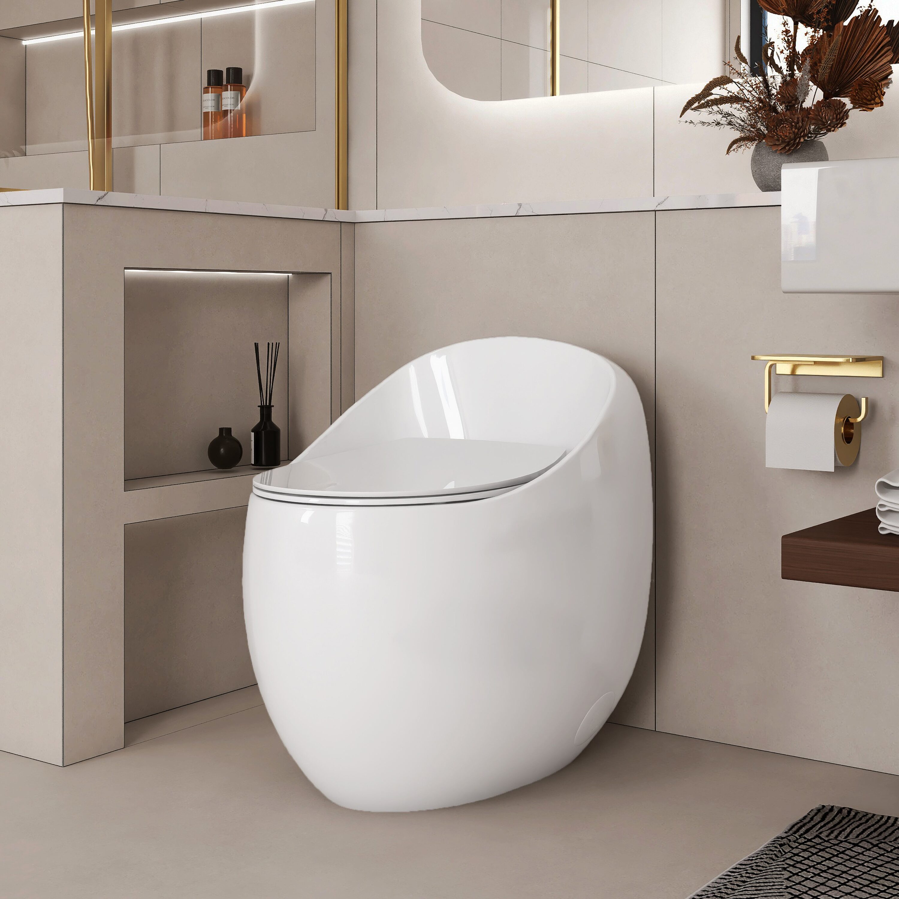 Dexmalle  1-Piece 1.28 GPF Single Flush Egg Shape Toilet in Glossy White