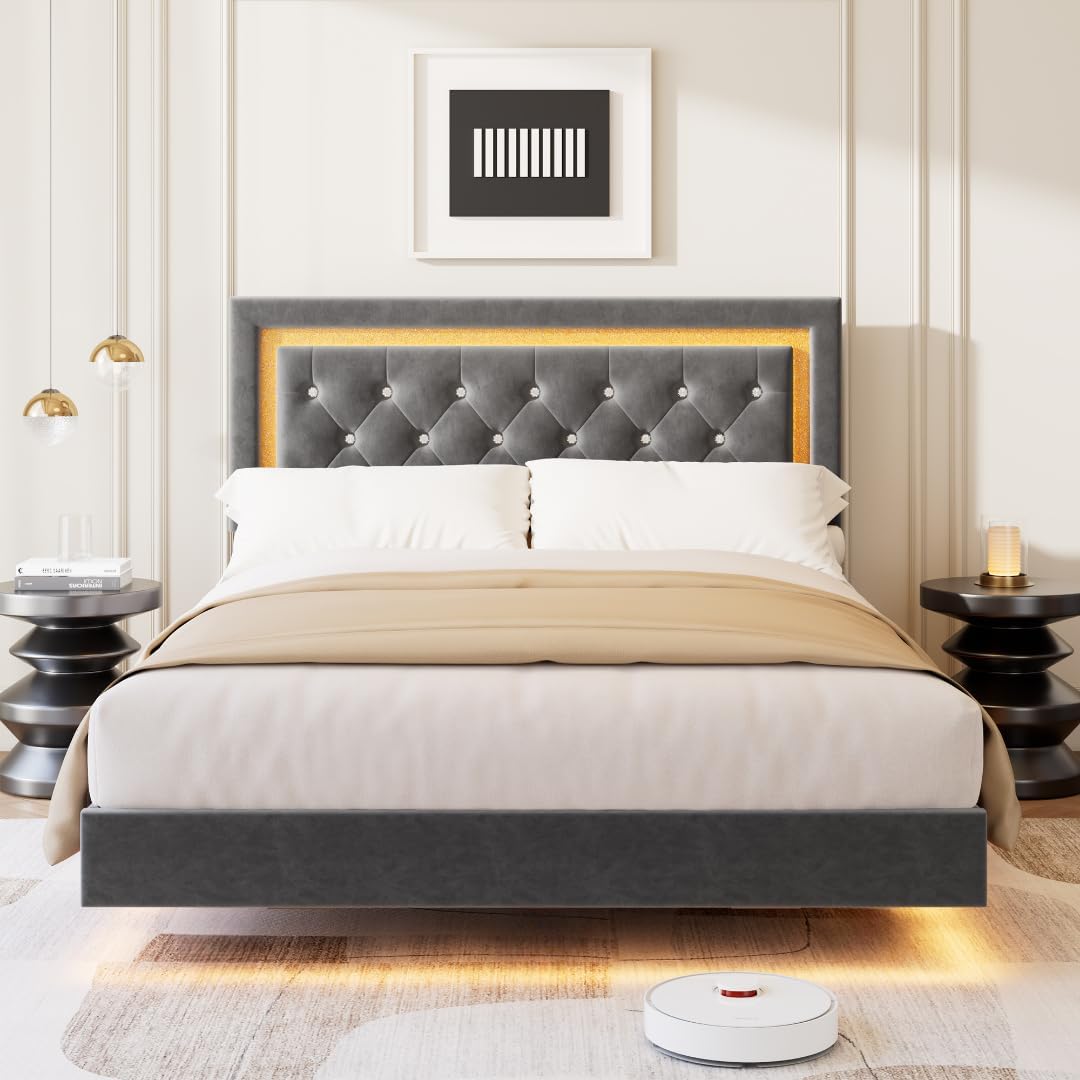 GAOMON Full Size Floating Platform Bed Frame with Smart LED Lights ...