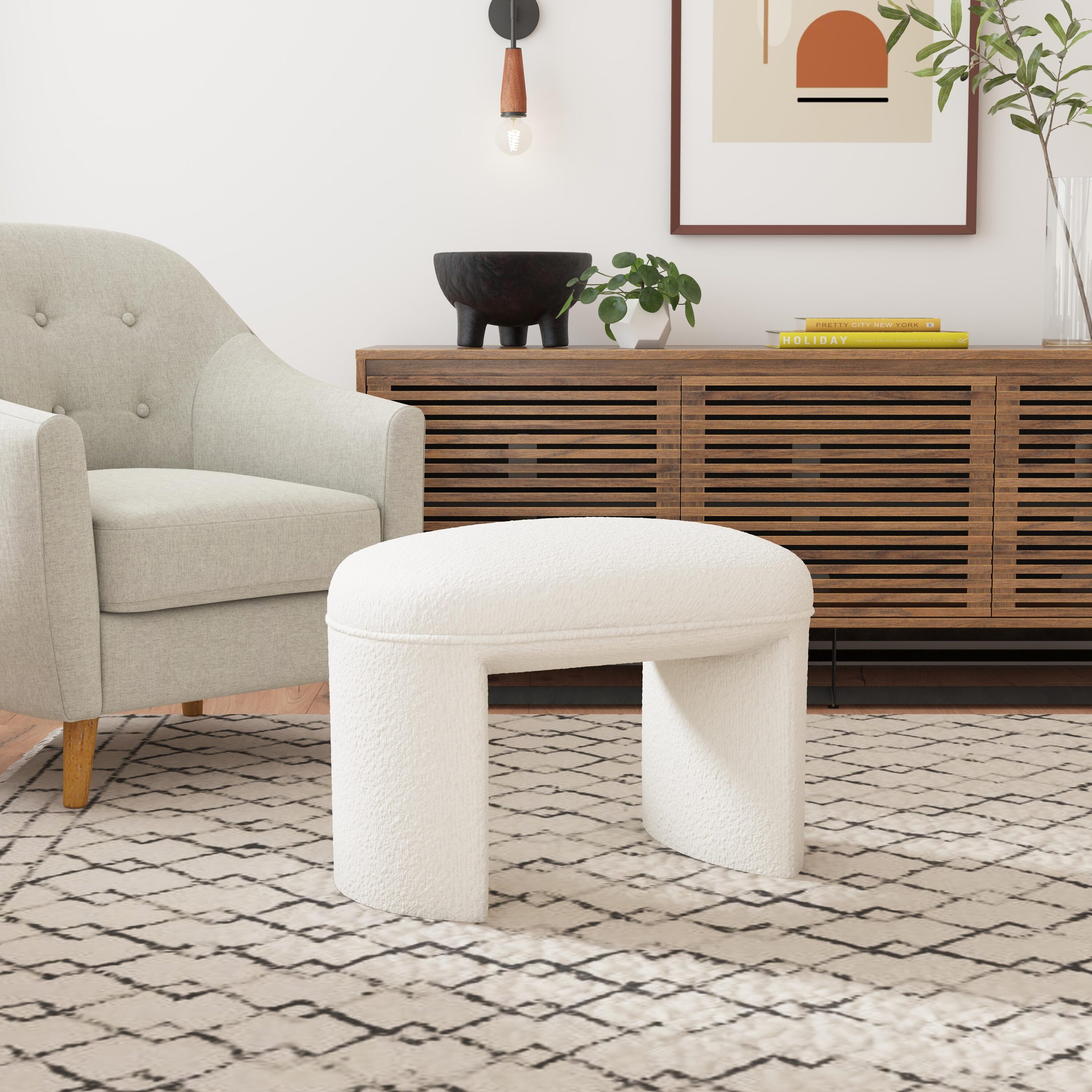 HomePop K8701-F2417 Quinn Modern Cream Boucle Ottoman