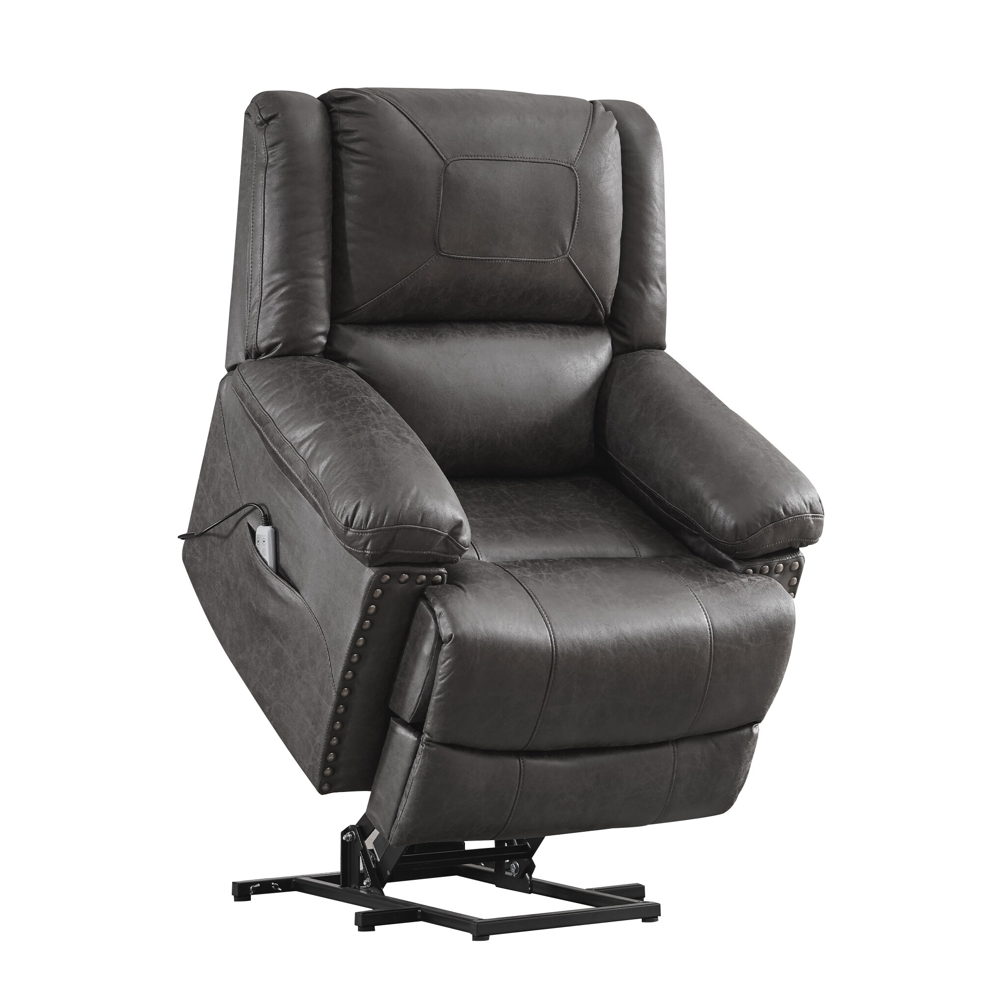 Clihome Recliner with Lift Assistance Black Faux Leather Upholstered  Powered Reclining Massage Chair Lift Assistance in the Recliners department  at