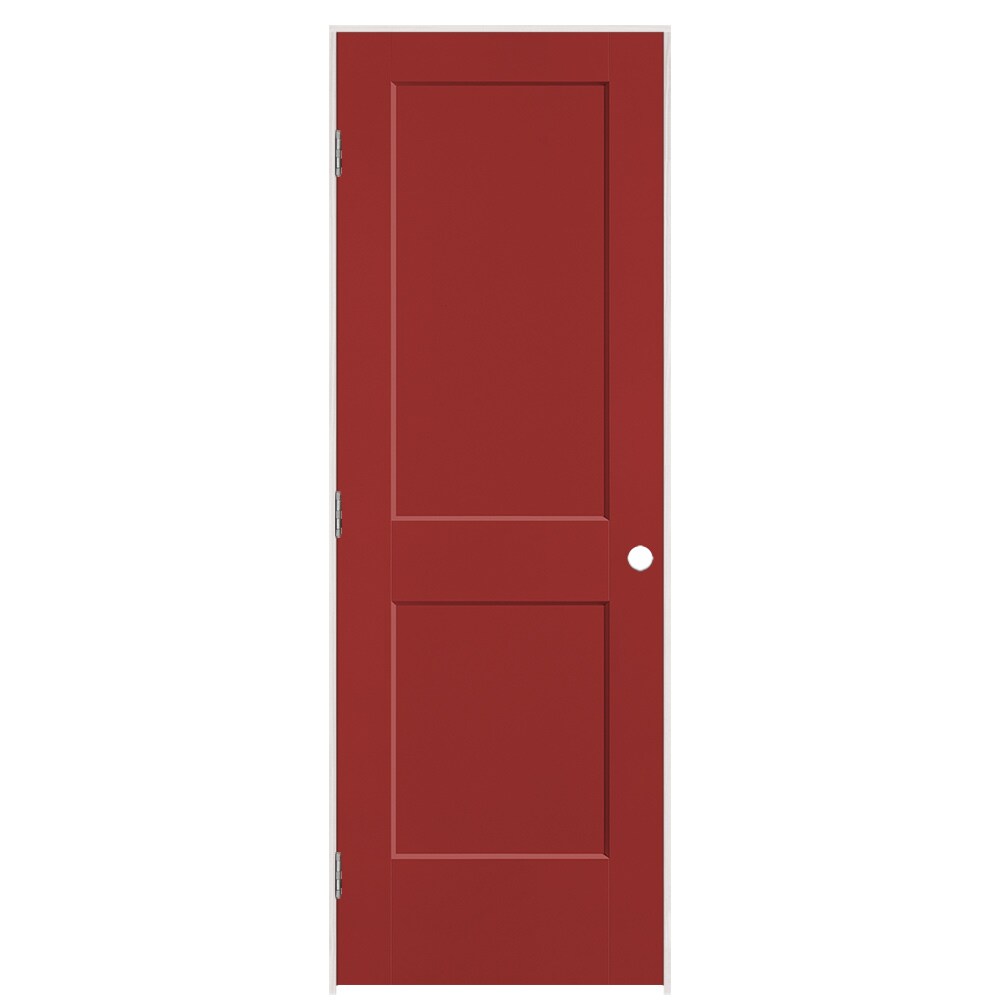 Masonite 896025 28-in x 80-in Barn Red Solid core 2-panel square Right hand Smooth Prefinished Molded composite Flat Jamb Single Prehung Interior Door