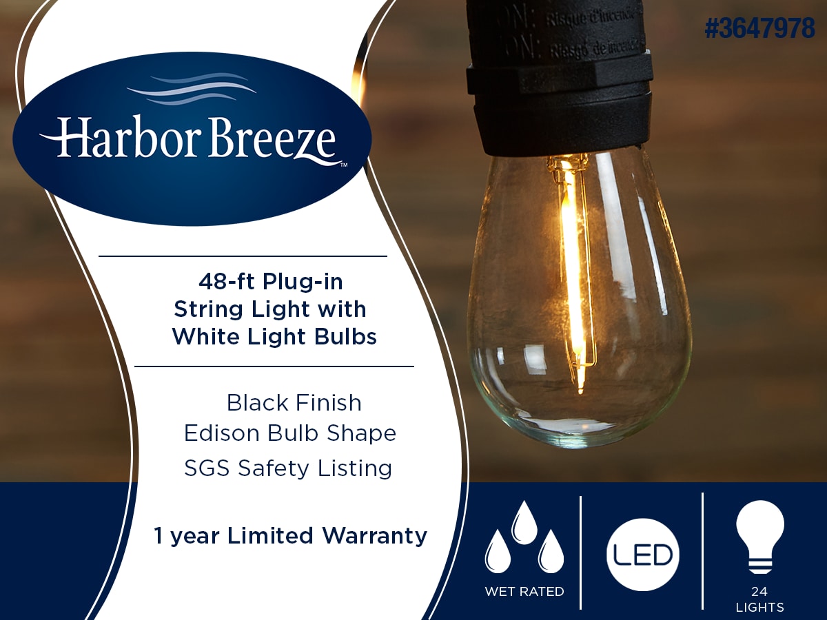 Harbor Breeze 13-ft Plug-in Black Indoor/Outdoor String Light with 10 White-Light  LED Globe Bulbs in the String Lights department at