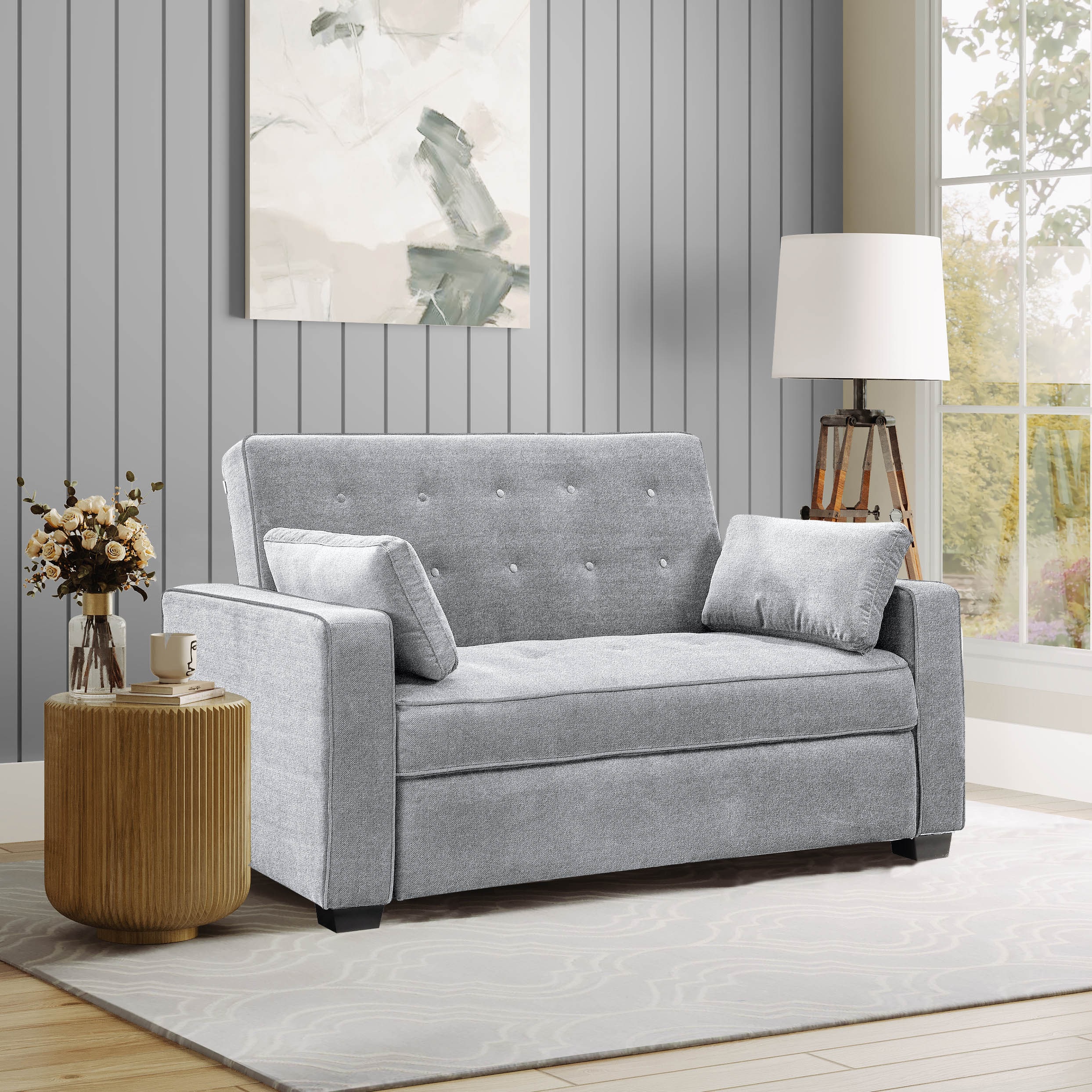 at Polyester/Blend Grey & Couches, department Arya Sofa Serta 66.5-in Light Modern the in Sofas Loveseats 2-seater